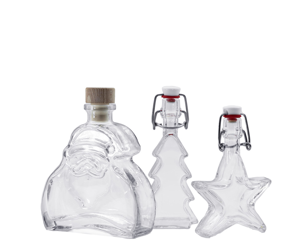 Karácsonyi palackok Három dekoratív üveg a karácsonyi szezonban