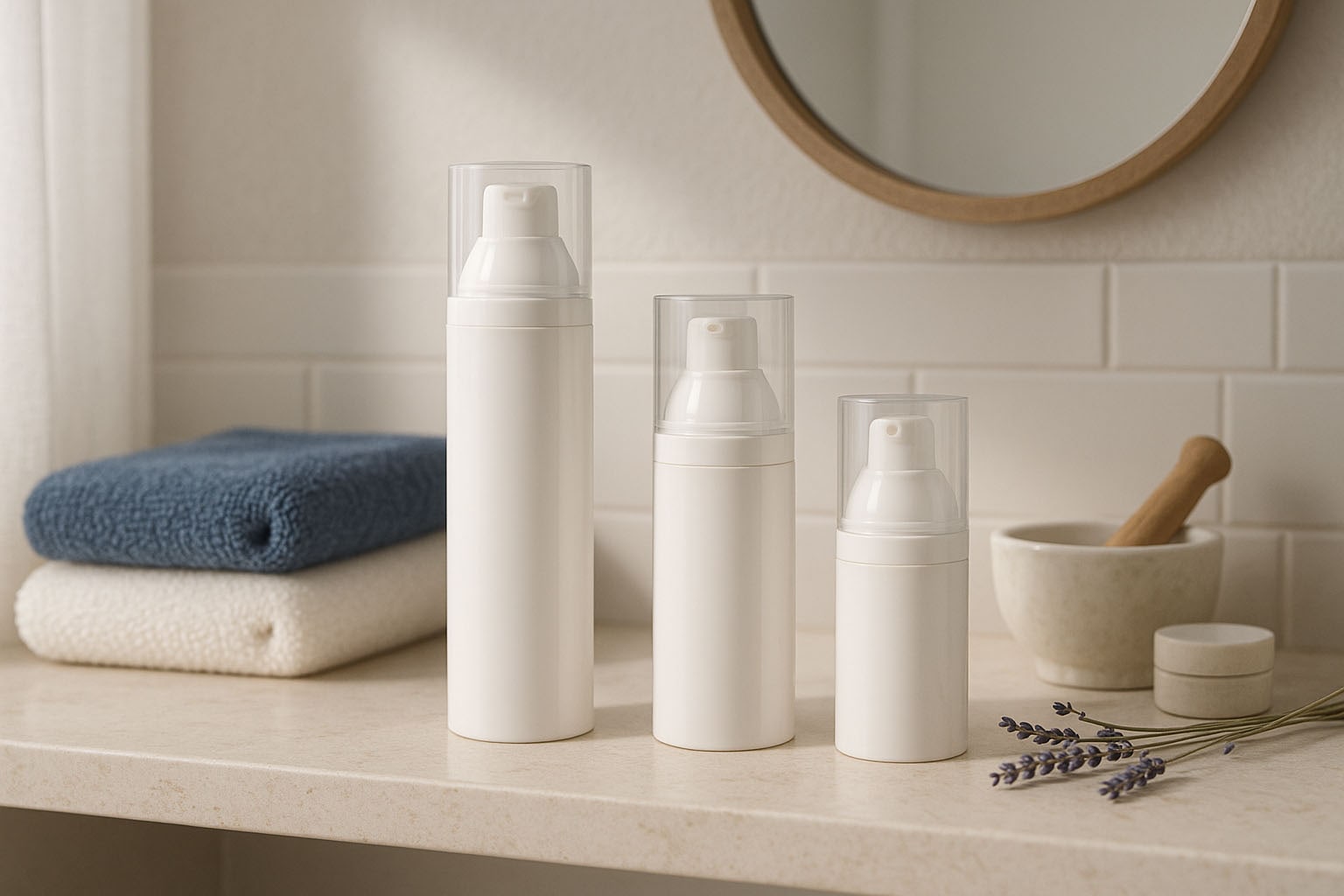Airless-adagoló pumpafej 'Mezzo', PP-műanyag, fehér