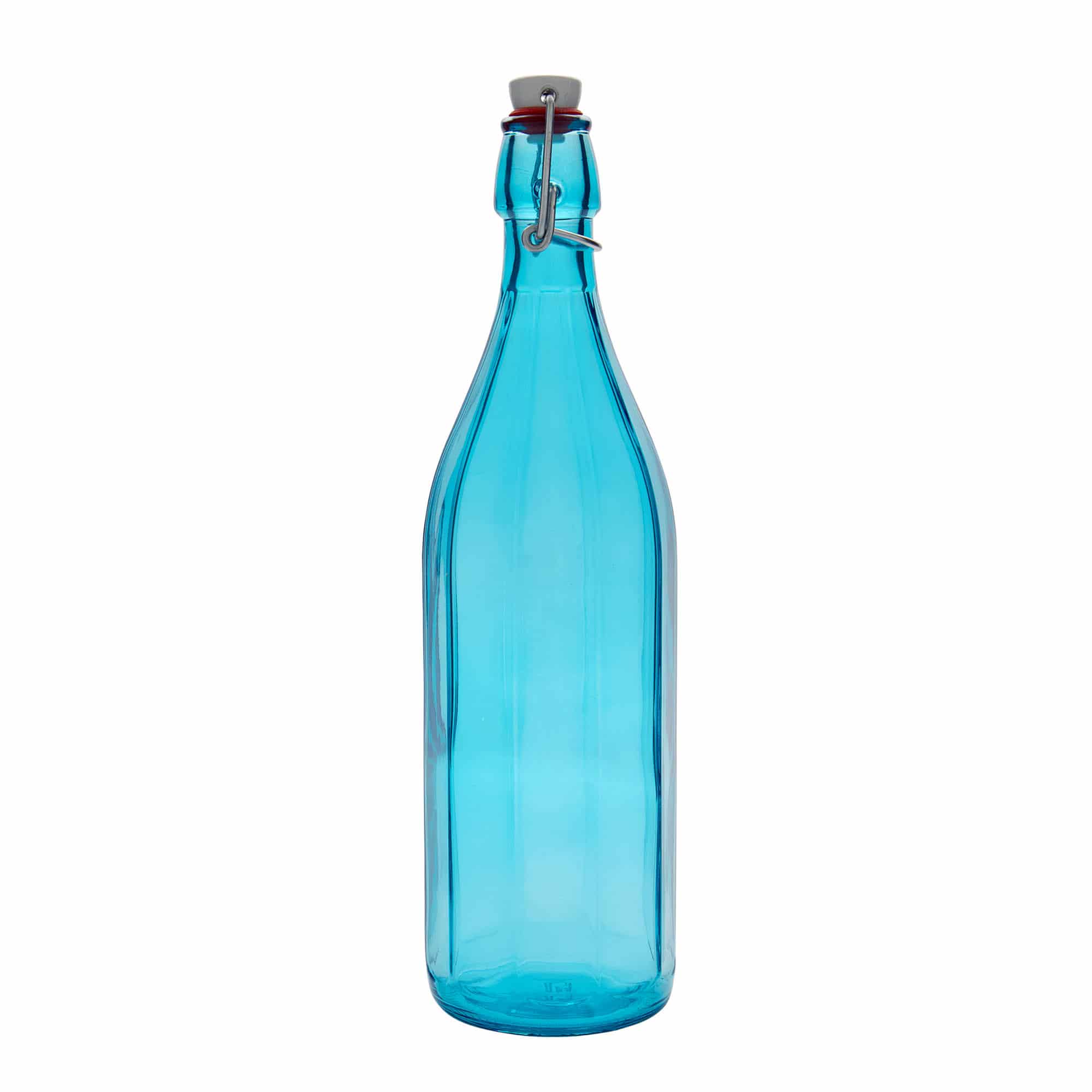 1000 ml-es üvegpalack 'Oxford', tízszögletű, azúrkék, szájnyílás: csatos zár 1000 ml-es üvegpalack 'Oxford', tízszögletű, azúrkék, szájnyílás: csatos zár