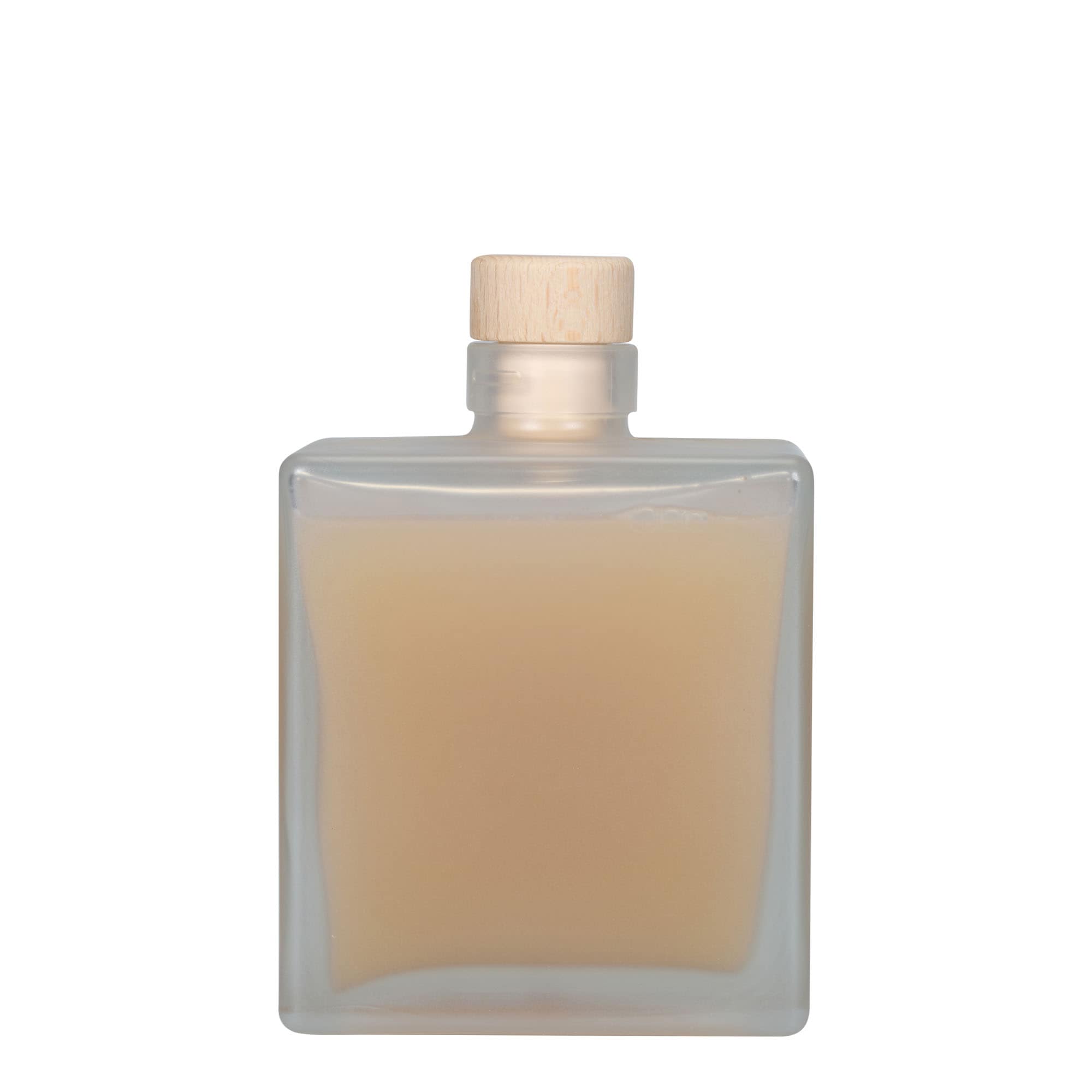 500 ml üveges palack 'Cube', négyzet alakú, jeges hatású, nyílás: parafa dugó