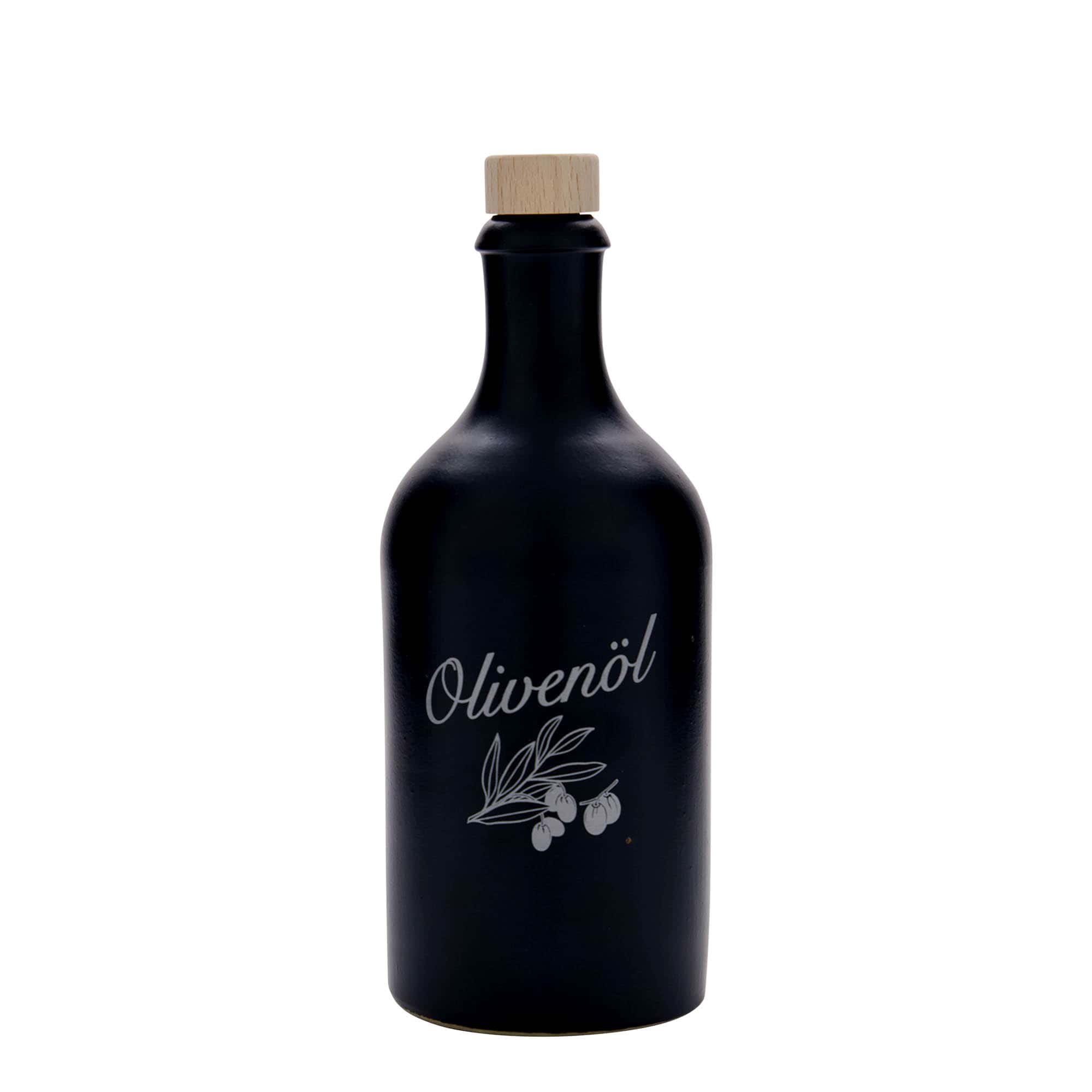 500 ml agyagedény, motívum: olívaolaj, kőedény, fekete, nyílás: parafa