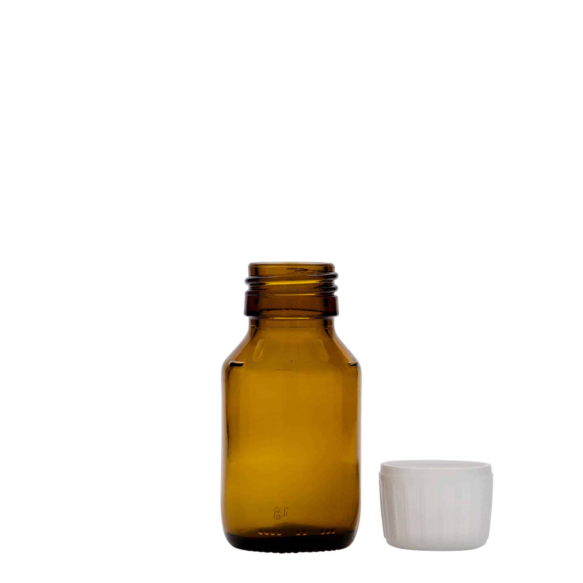 50 ml-es patikai üveg, barna, üveg, szájnyílás: PP 28