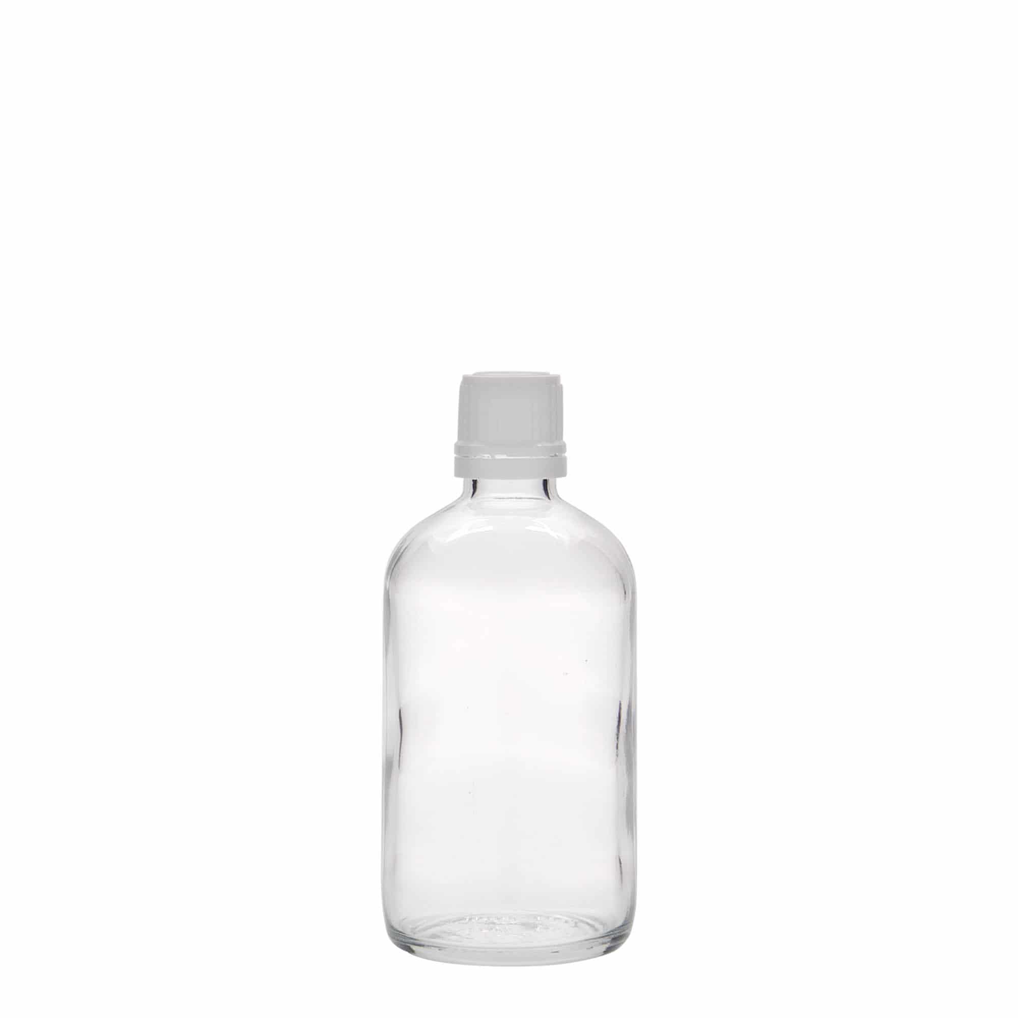 100 ml-es patikai üveg, üveg, szájnyílás: DIN 18