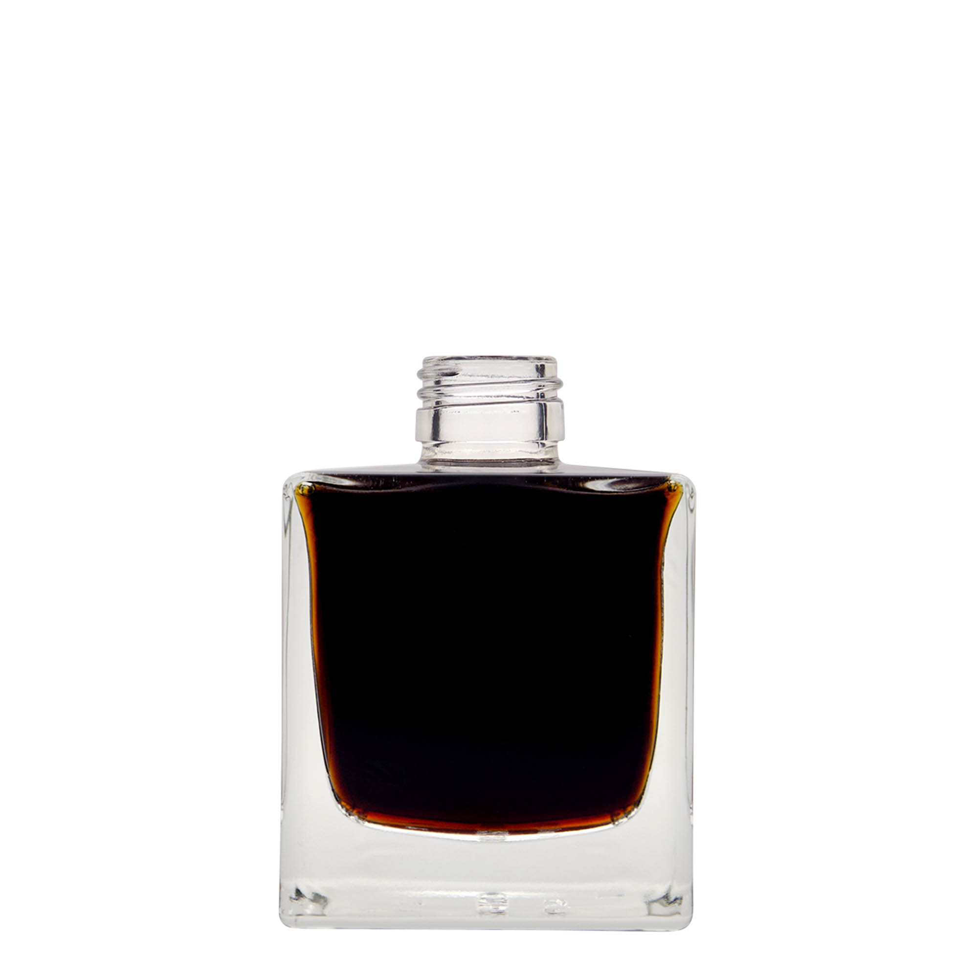 200 ml üvegpalack 'Cube', négyzet alakú, nyak: PP 28