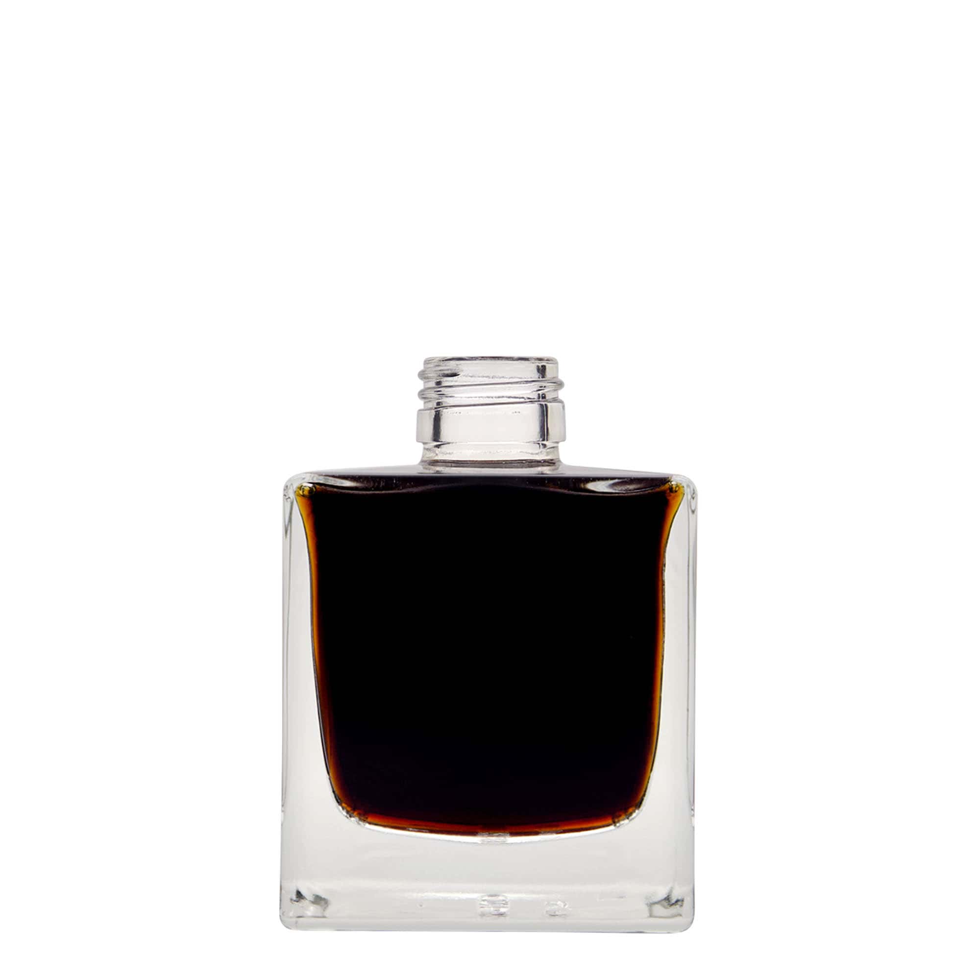 200 ml üvegpalack 'Cube', négyzet alakú, nyak: PP 28