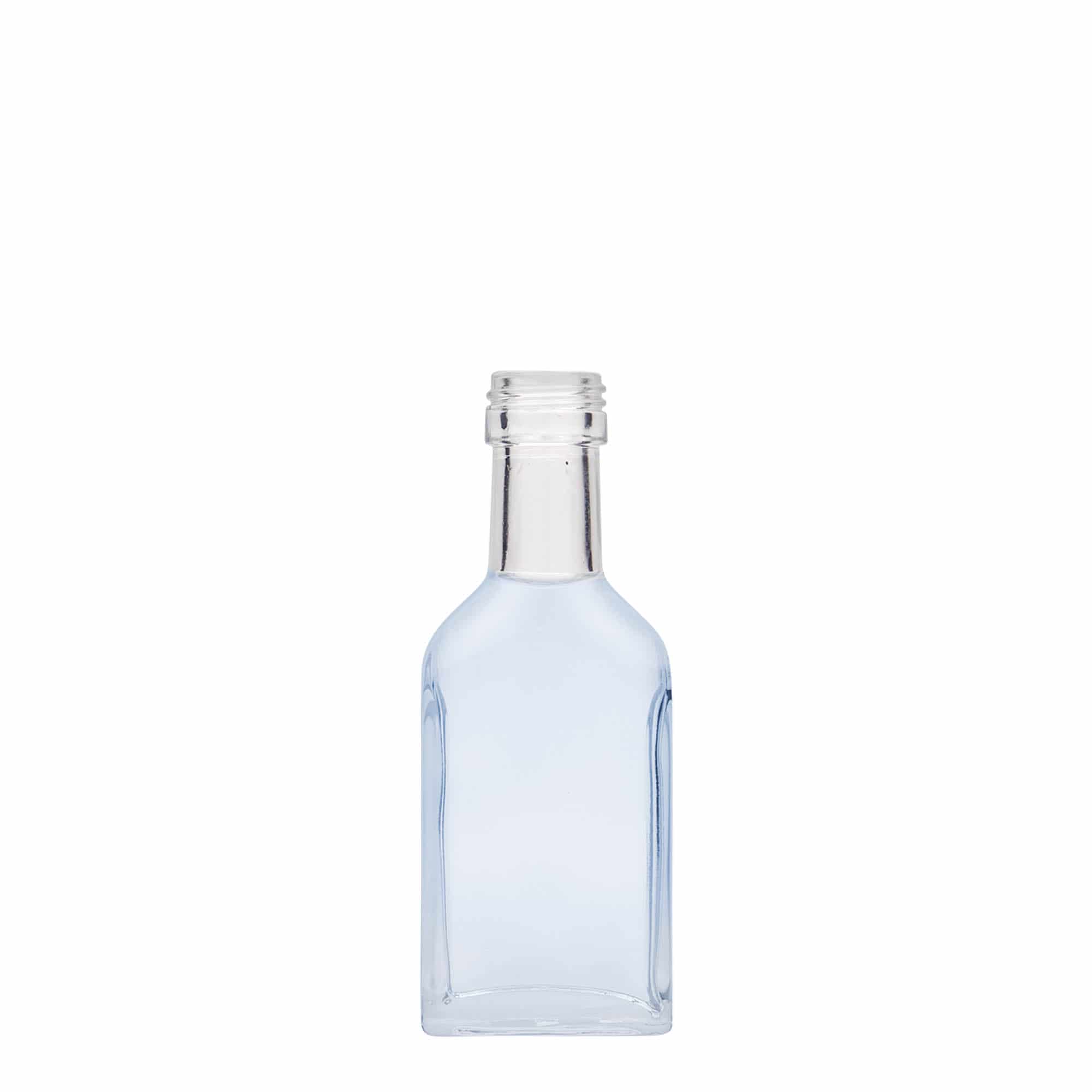 40 ml zsebflakon hosszú nyakkal, téglalap alakú, üveg, nyílás: PP 22