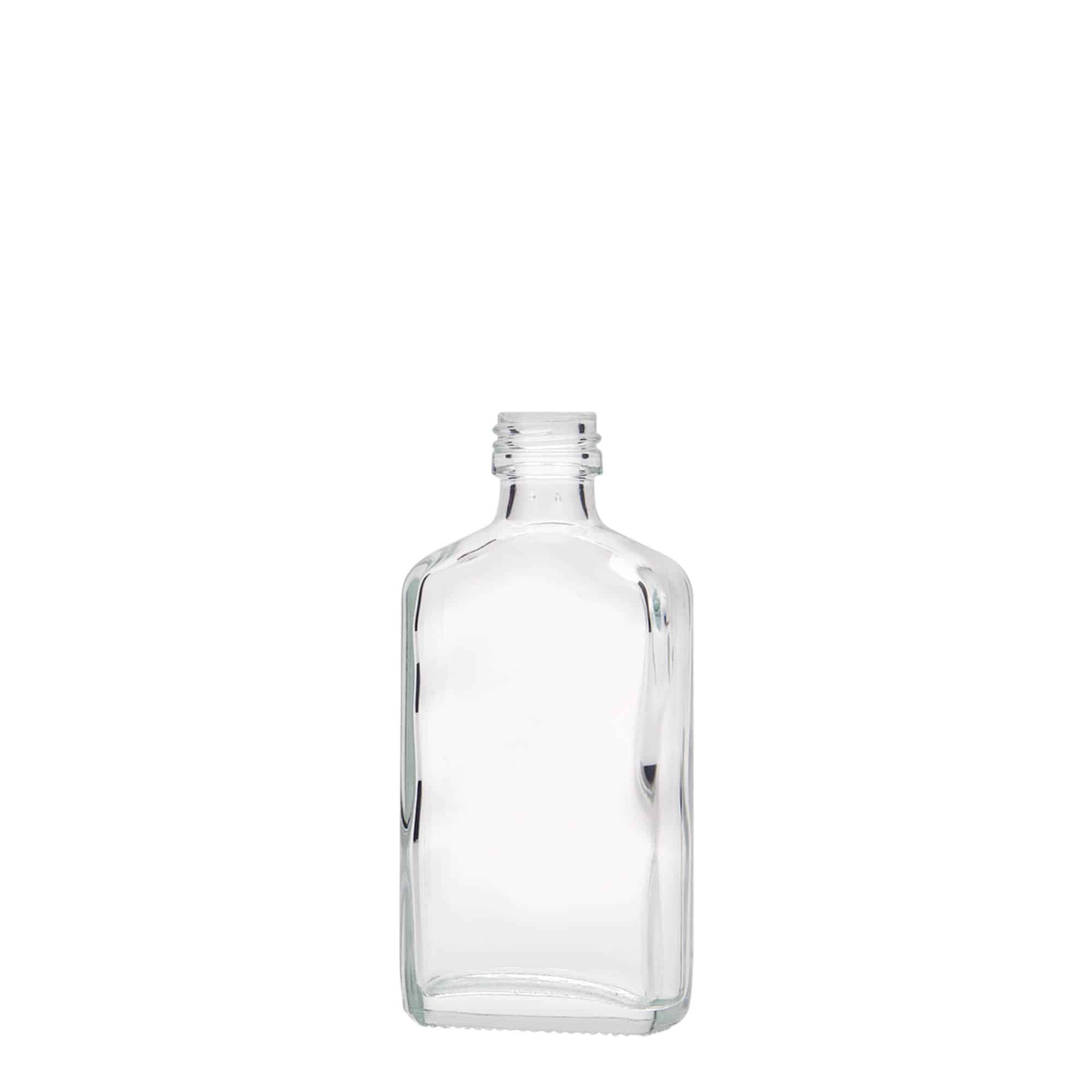 50 ml-es laposüveg, négyszögletű, üveg, szájnyílás: PP 18