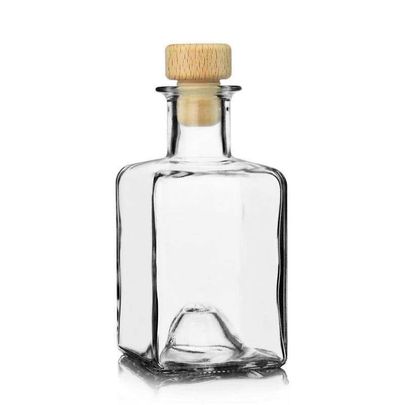 200 ml-es üvegpalack 'Kubica', négyzet alakú, szájnyílás: parafadugó
