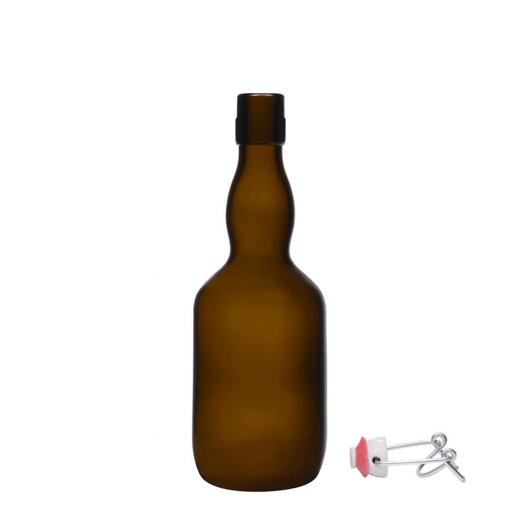 500 ml sörösüveg, nyakán dudorral, üveg, antikzöld, zárás: kampós zár
