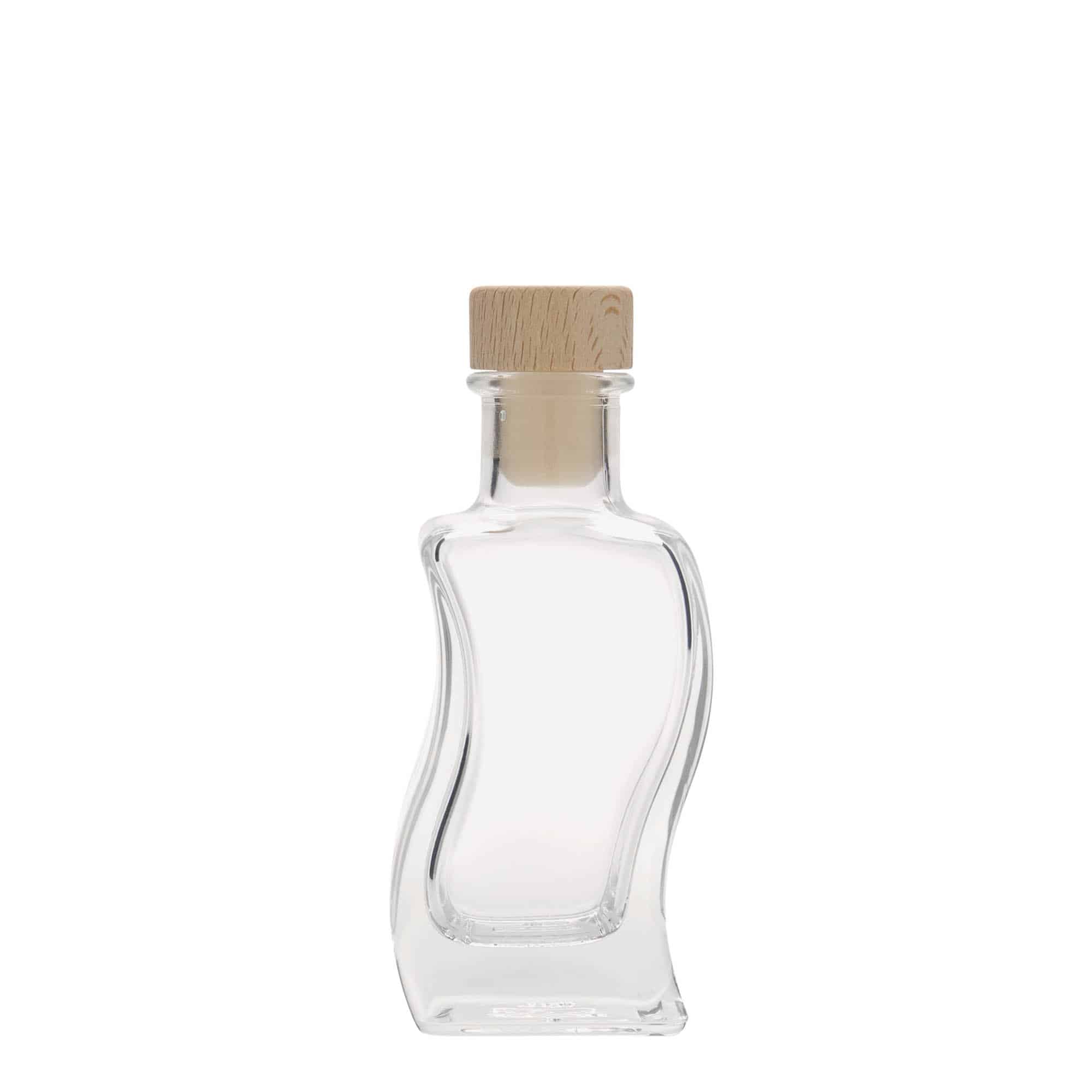 100 ml-es üvegpalack 'Welle', négyzet alakú, szájnyílás: parafadugó