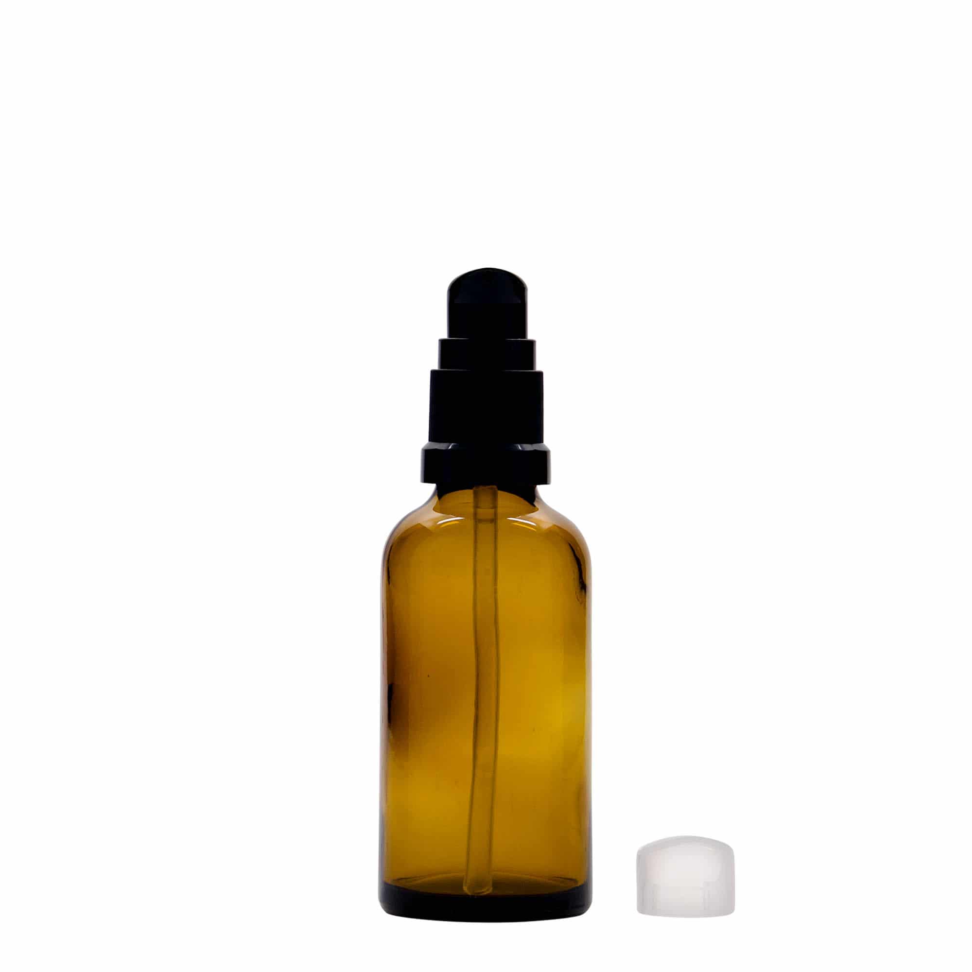 50 ml-es patikai üveg krémpumpával, üveg, barna, szájnyílás: DIN 18