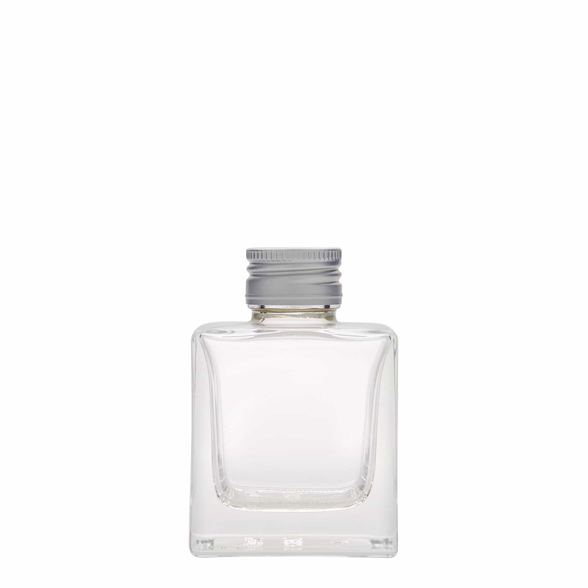 100 ml üveges palack 'Cube', négyzet alakú, nyílás: PP 28