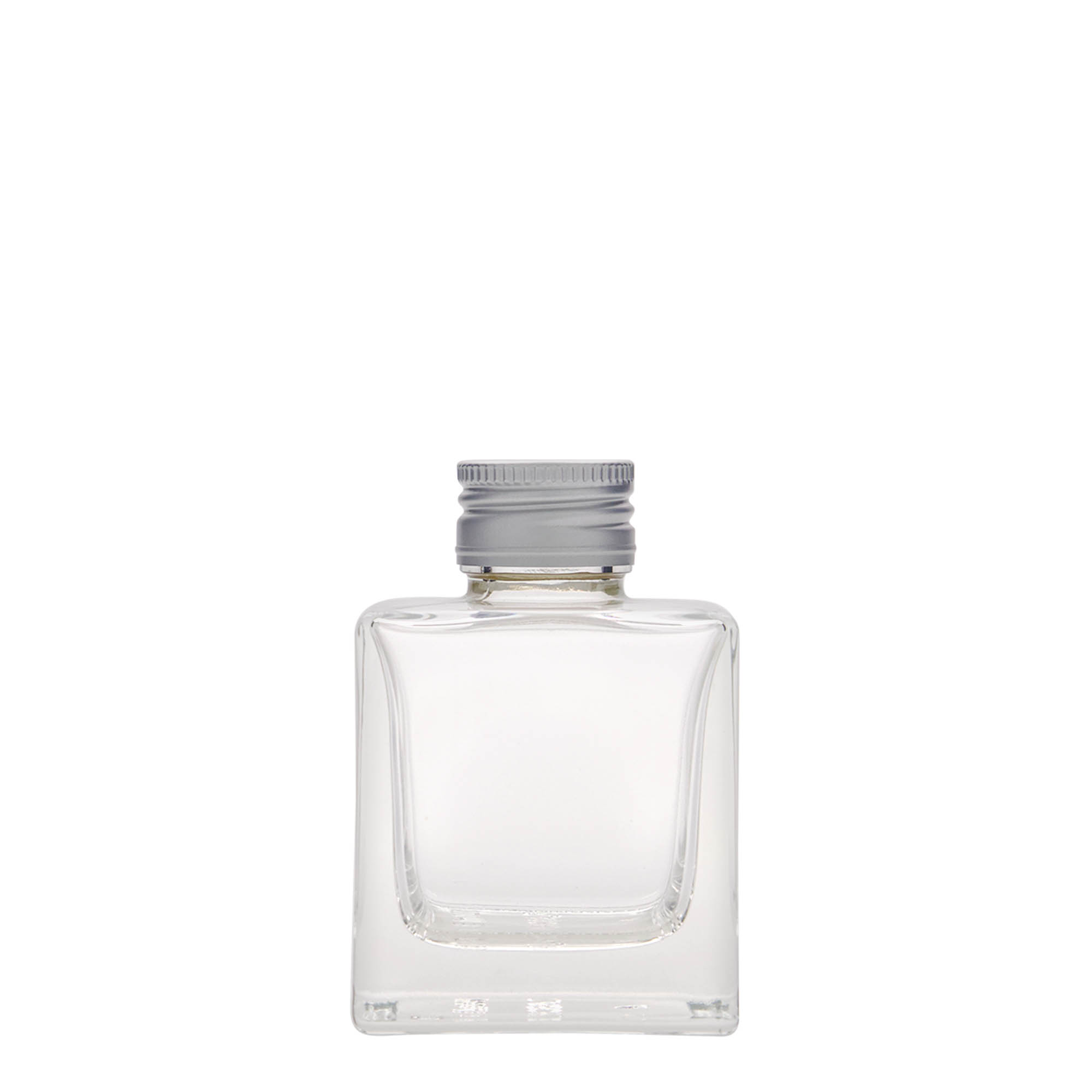 100 ml üveges palack 'Cube', négyzet alakú, nyílás: PP 28