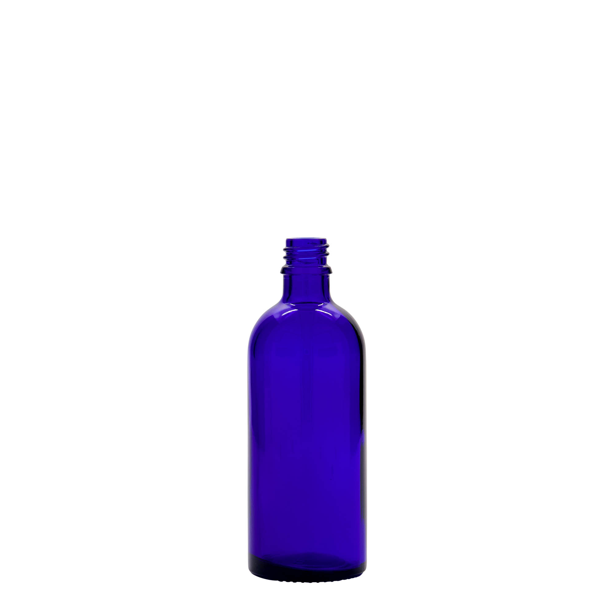 100 ml orvosi üveg, üveg, királykék, nyílás: DIN 18
