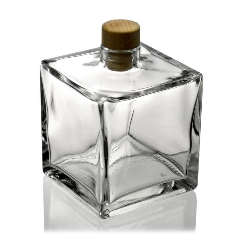 500 ml-es üvegpalack 'Cube', négyzet alakú, fekete, szájnyílás: parafadugó