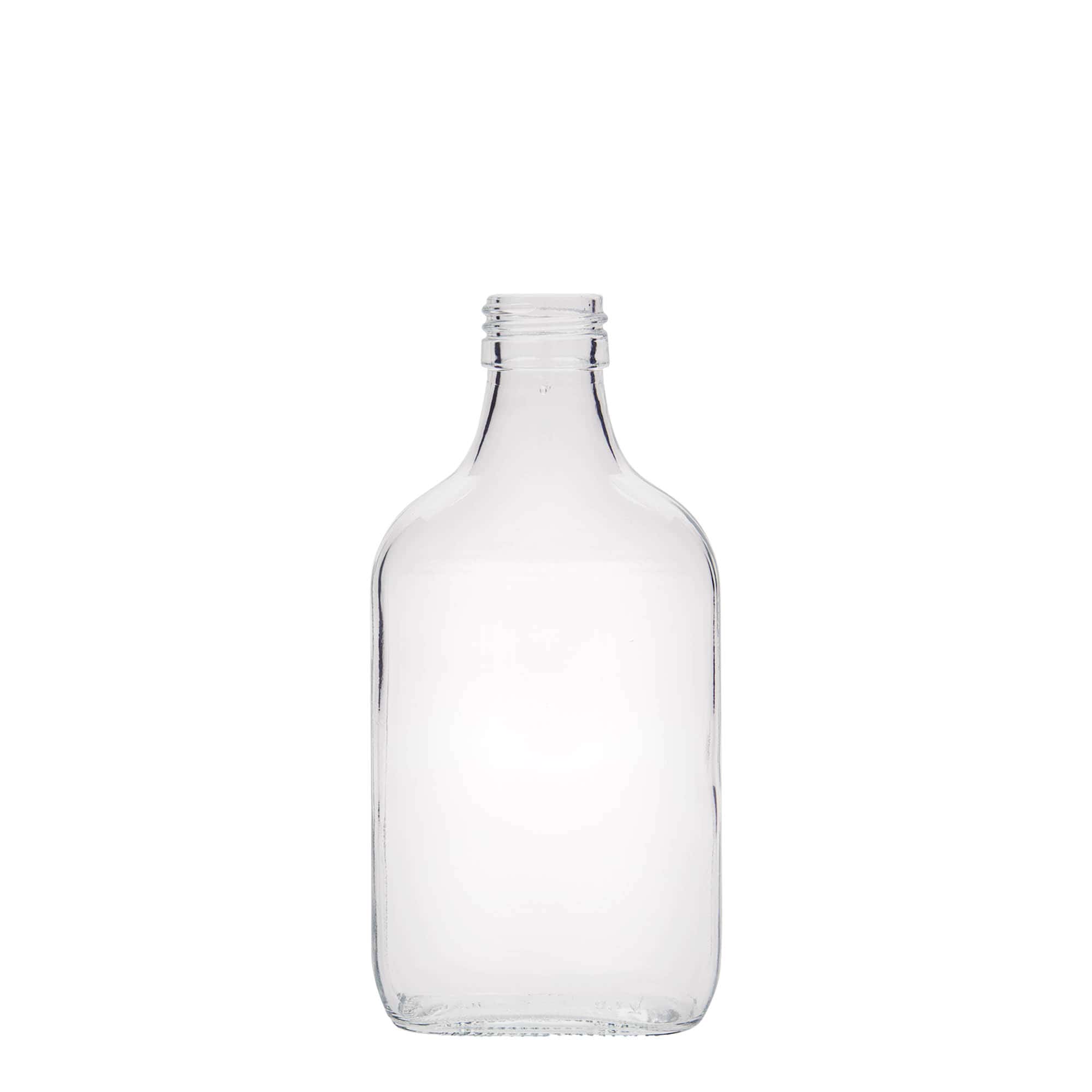 200 ml zsebes üveg, téglalap alakú, üveg, nyílás: PP 28