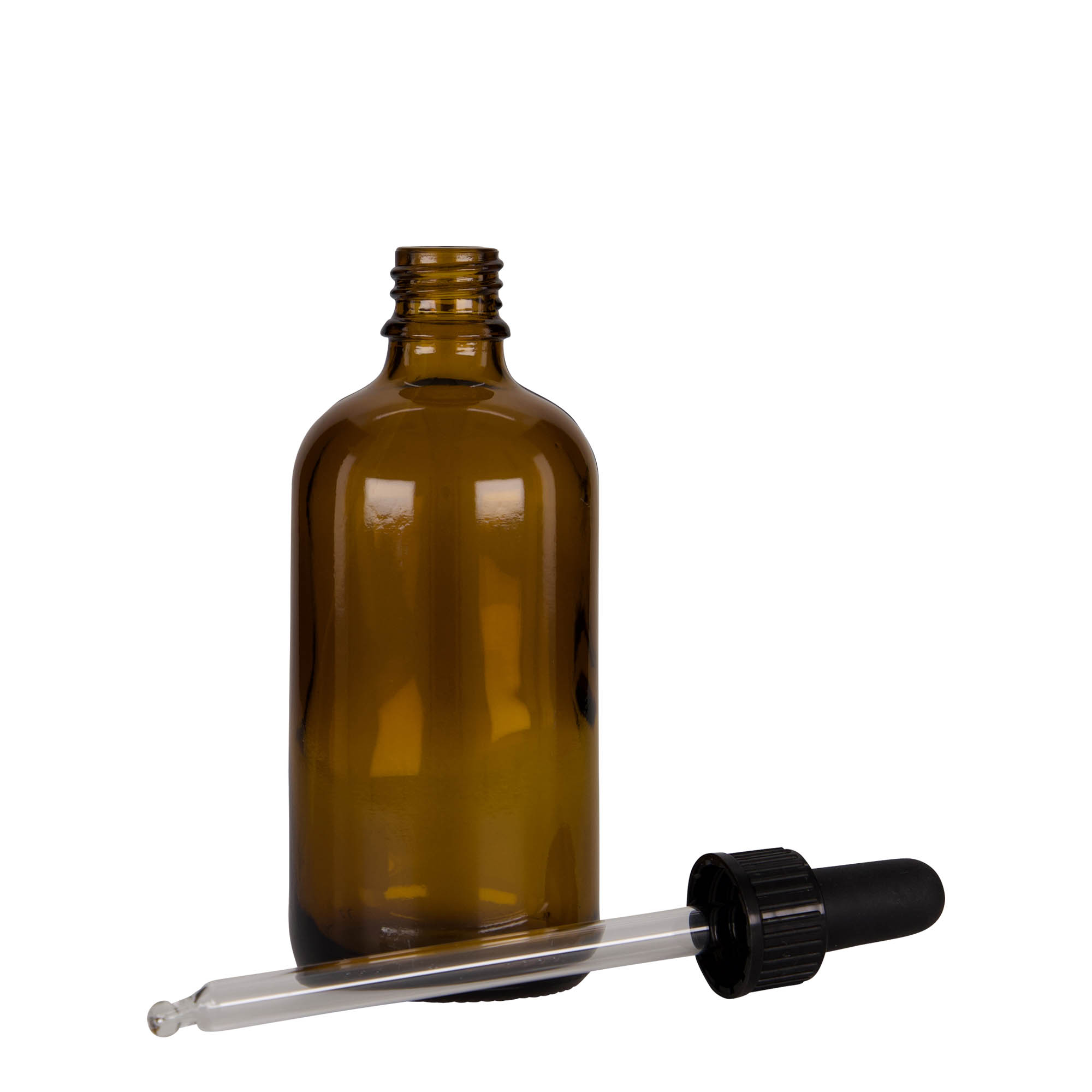 100 ml-es pipettás patikai üveg, üveg, barna-fekete, szájnyílás: DIN 18