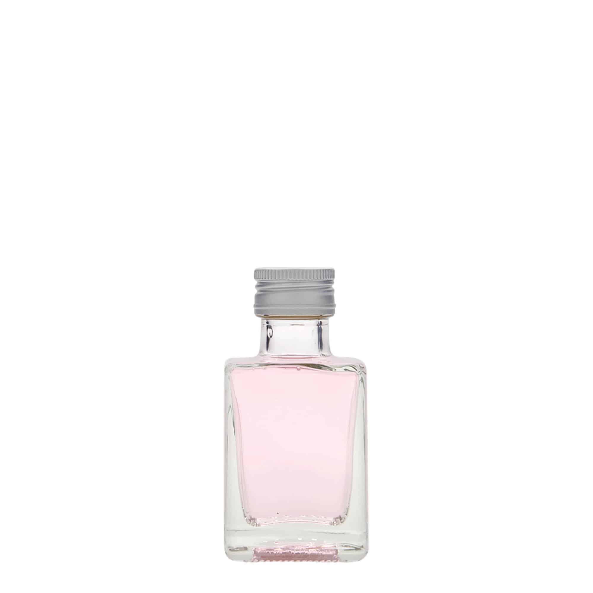 50 ml üvegpalack 'Cube', négyzet alakú, nyílás: PP 24