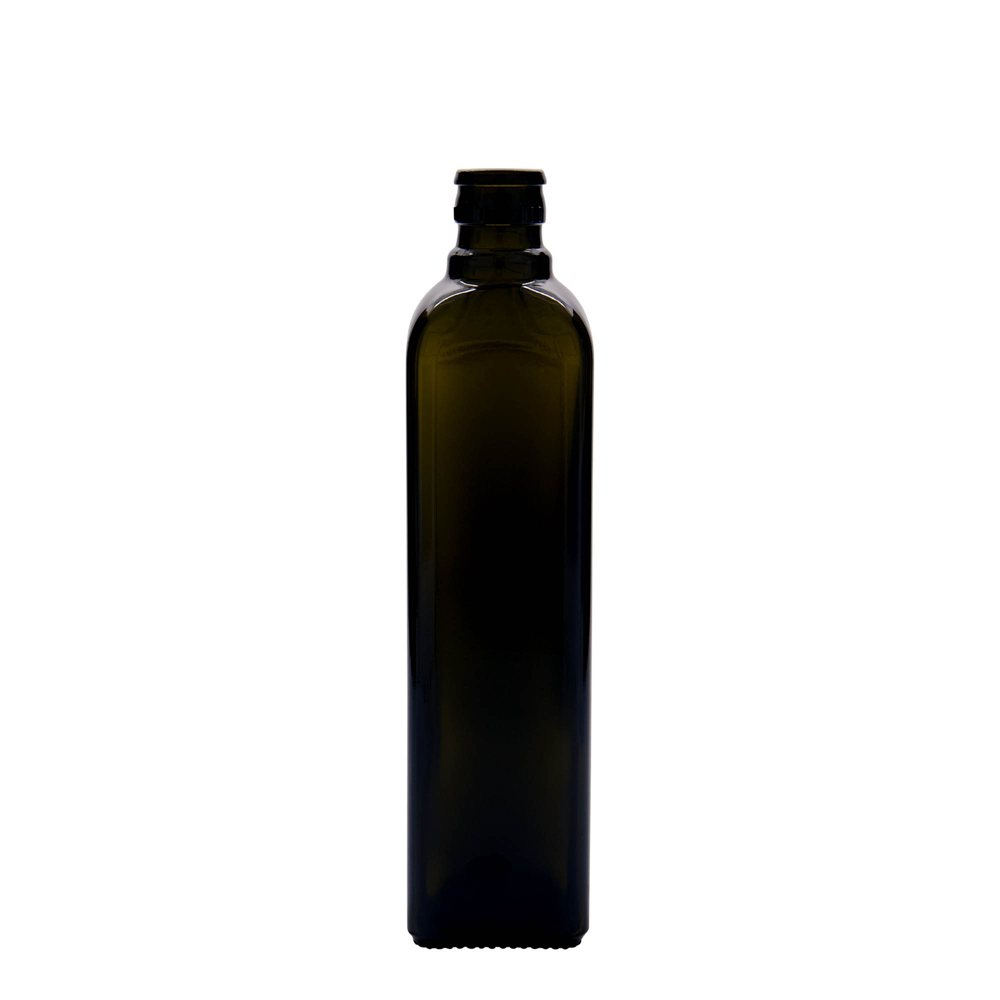500 ml ecet-/olajüveg 'Quadra', üveg, négyzet alakú, antikzöld, nyílás: DOP