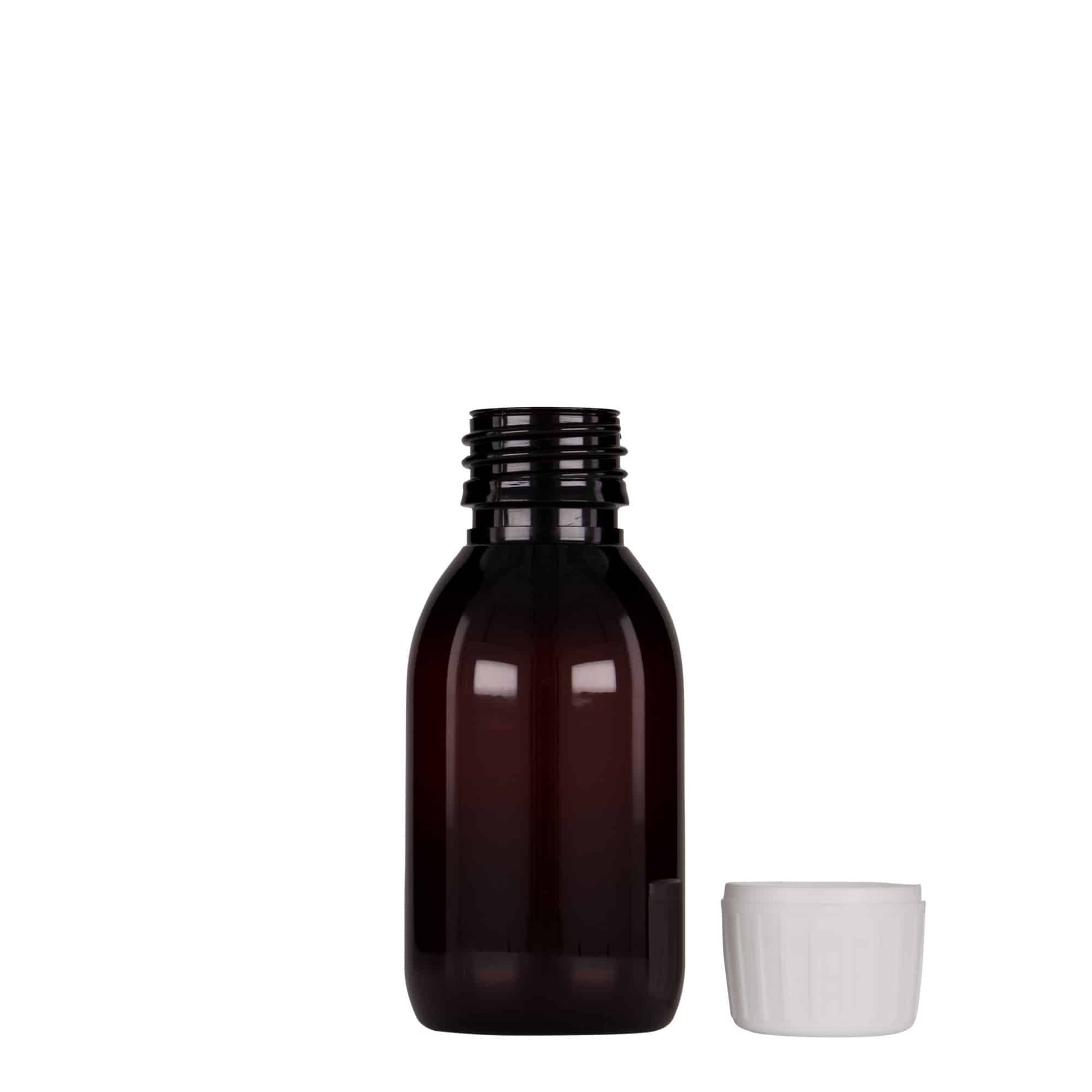 100 ml-es PET-patikai üveg, barna, műanyag, szájnyílás: PP 28