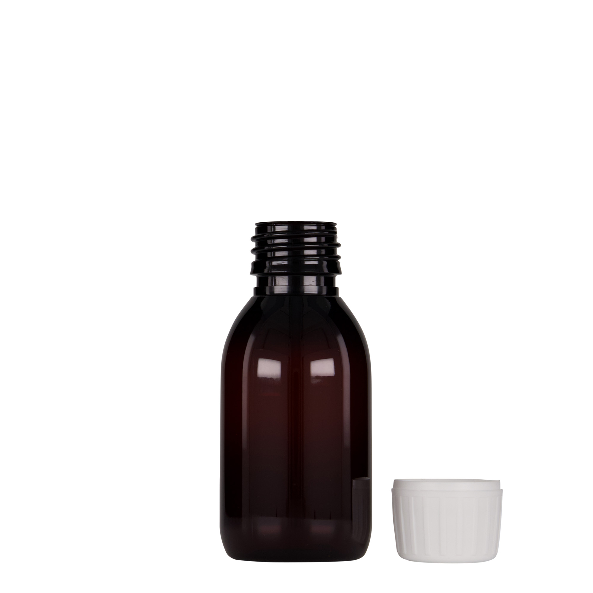 100 ml PET orvosi palack, barna, műanyag, nyílás: PP 28 100 ml PET orvosi palack, barna, műanyag, nyílás: PP 28
