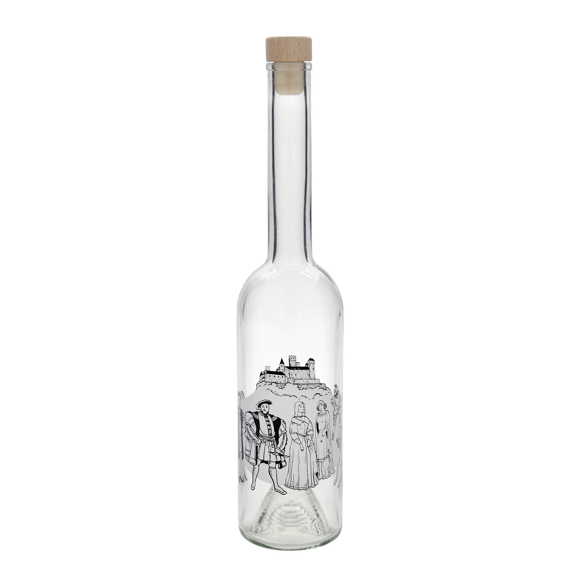 500 ml üveges palack 'Opera', motívum: középkor, nyílás: parafa