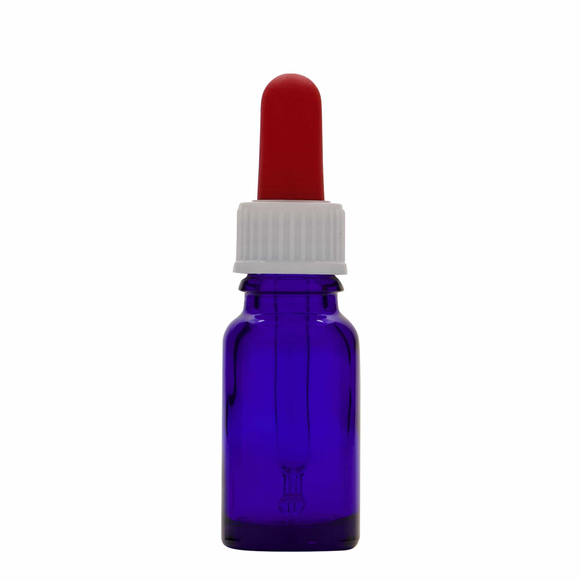 10 ml-es pipettás patikai üveg, üveg, királykék-piros, szájnyílás: DIN 18 10 ml-es pipettás patikai üveg, üveg, királykék-piros, szájnyílás: DIN 18