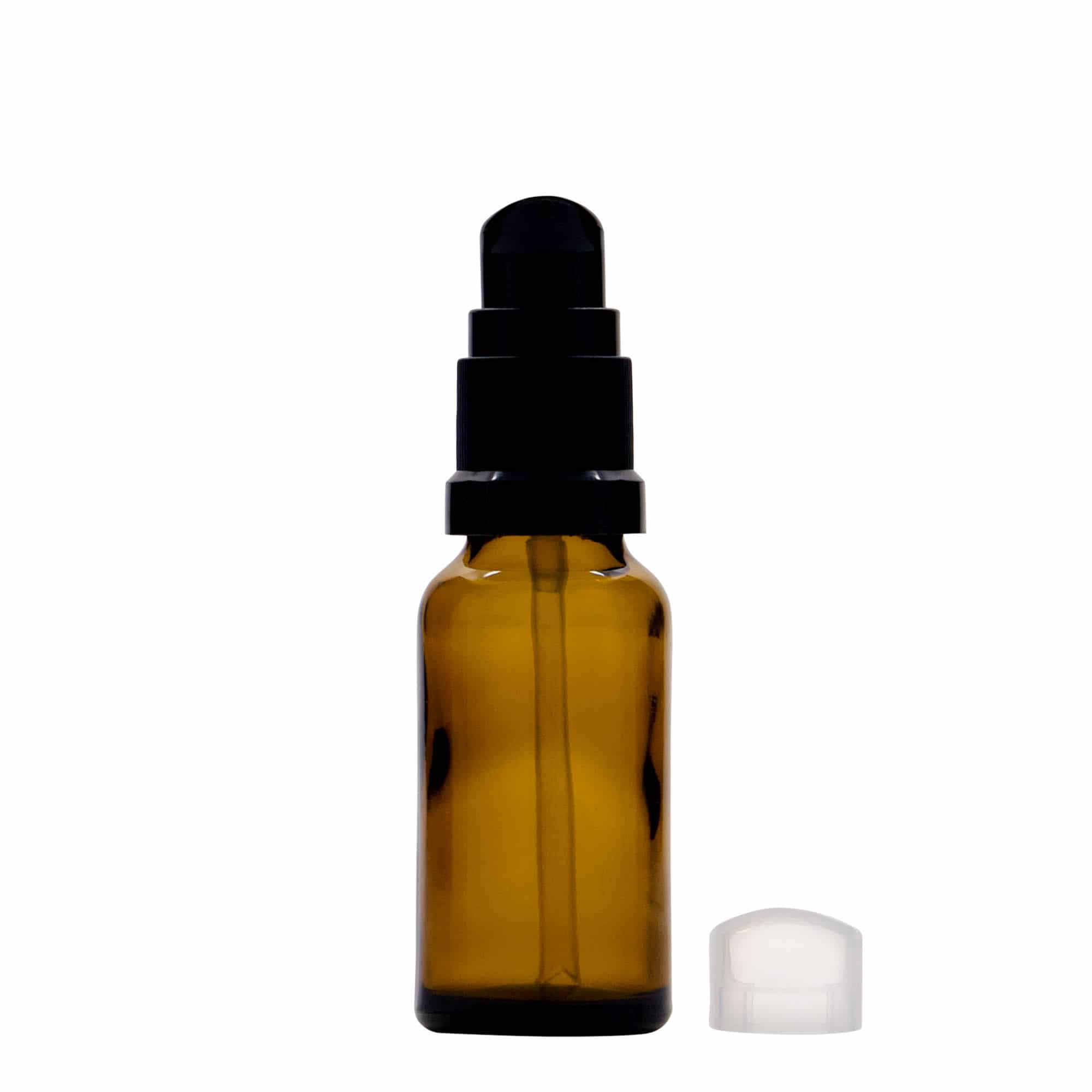 20 ml-es patikai üveg krémpumpával, üveg, barna, szájnyílás: DIN 18