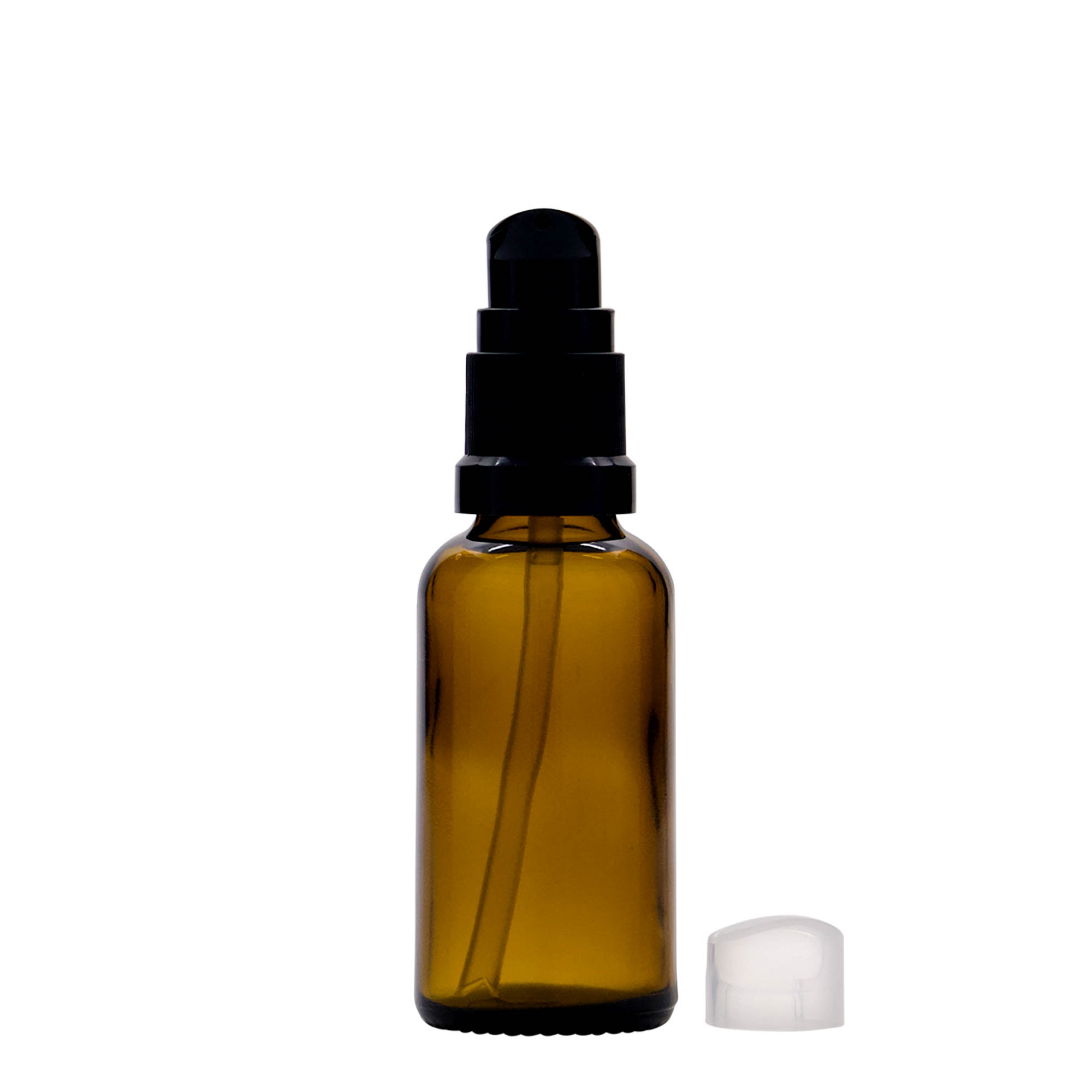 30 ml orvosi üveg lotionpumpával, üveg, barna, nyílás: DIN 18