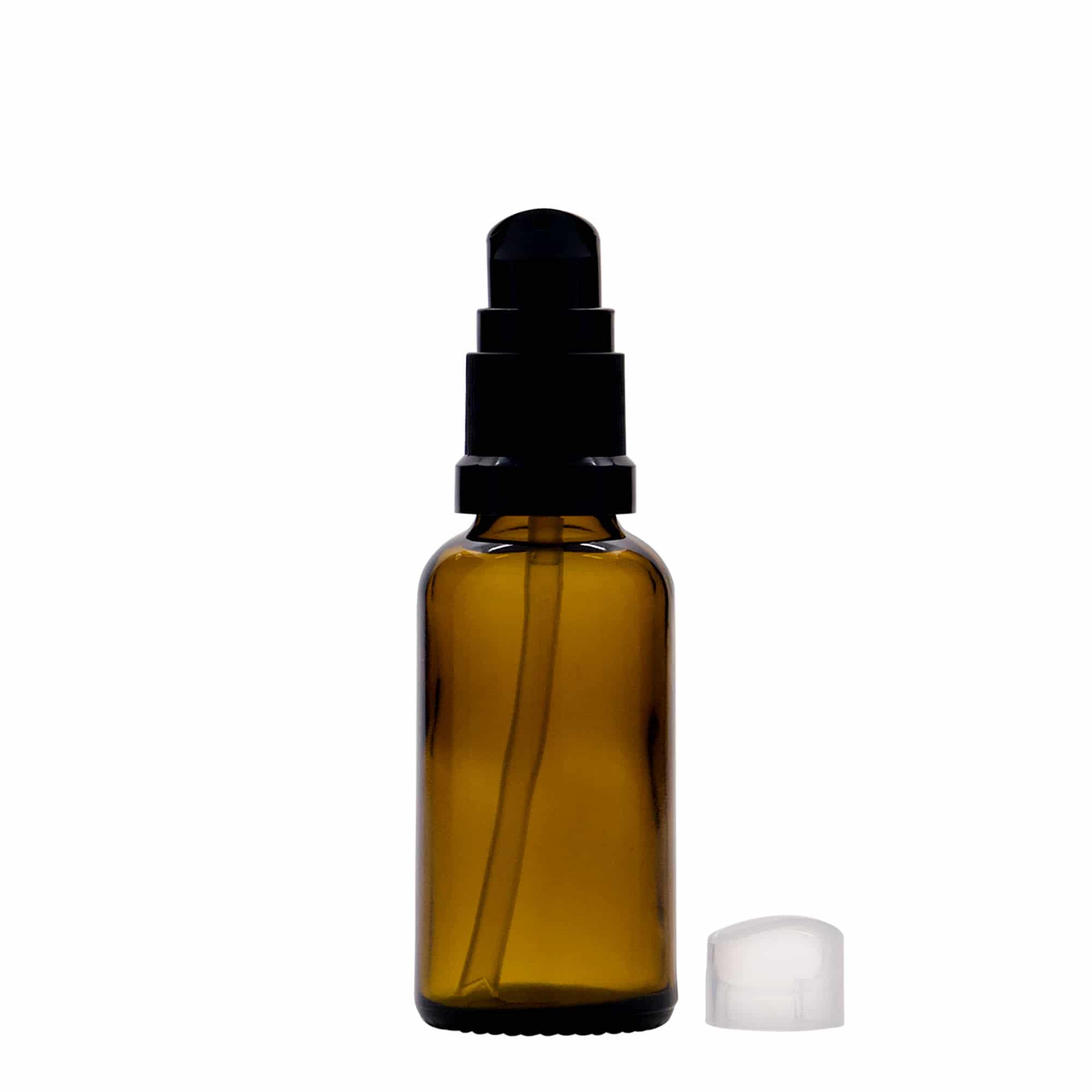 30 ml orvosi üveg lotionpumpával, üveg, barna, nyílás: DIN 18