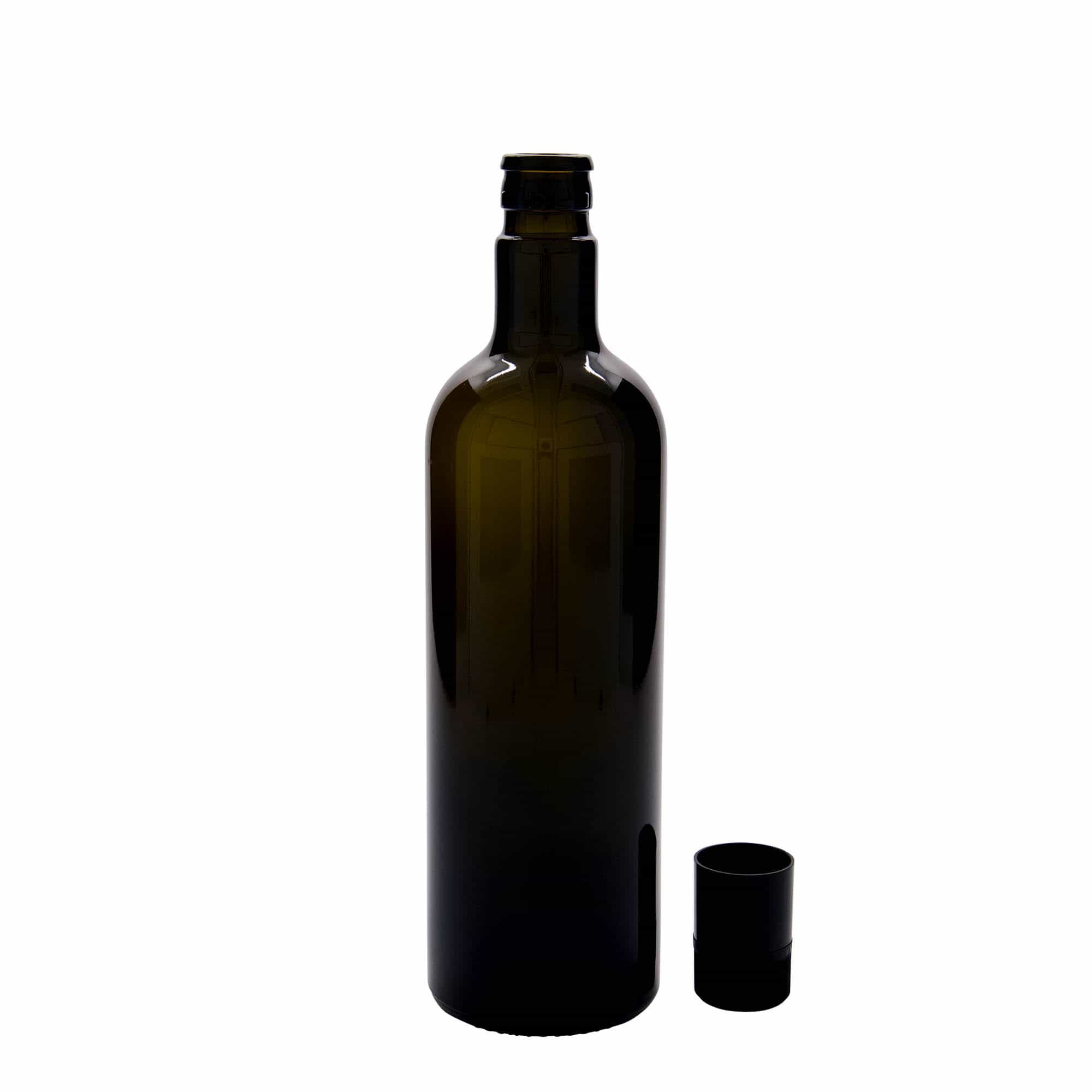 750 ml-es ecetes/olajos palack 'Willy New', üveg, antikzöld, szájnyílás: DOP