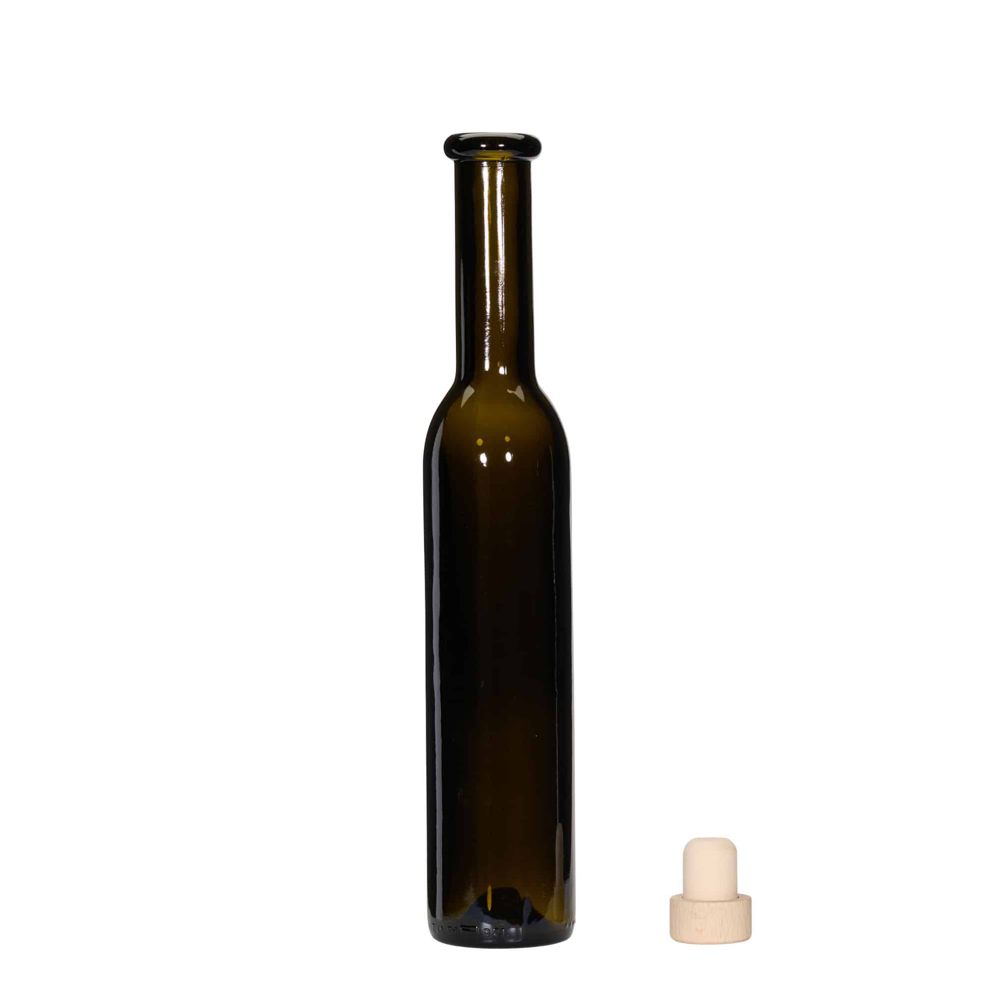 250 ml-es üvegpalack 'Rocky', antikzöld, szájnyílás: parafadugó