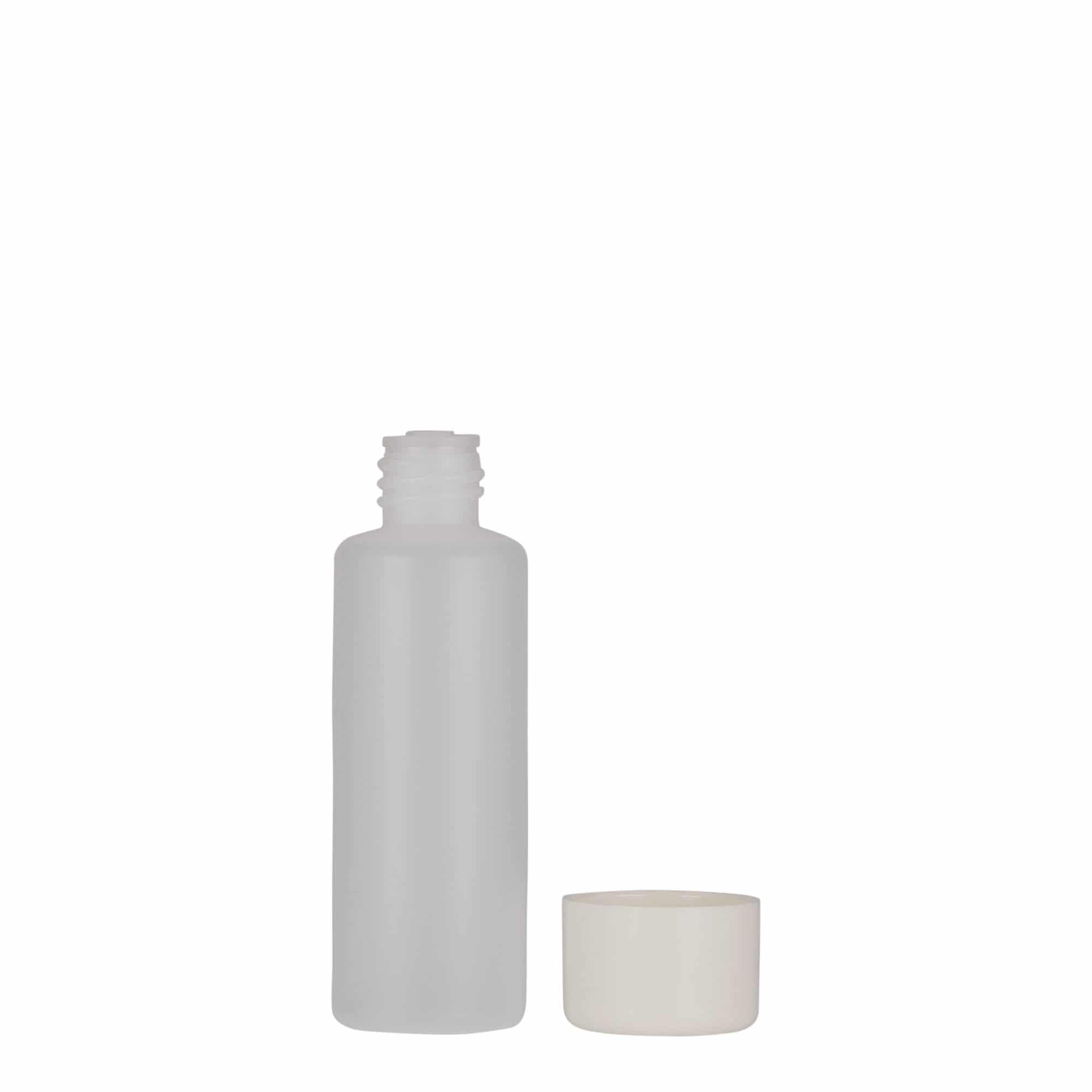 50 ml kör alakú palack, PE-műanyag, természetes, nyílás: csavarzár