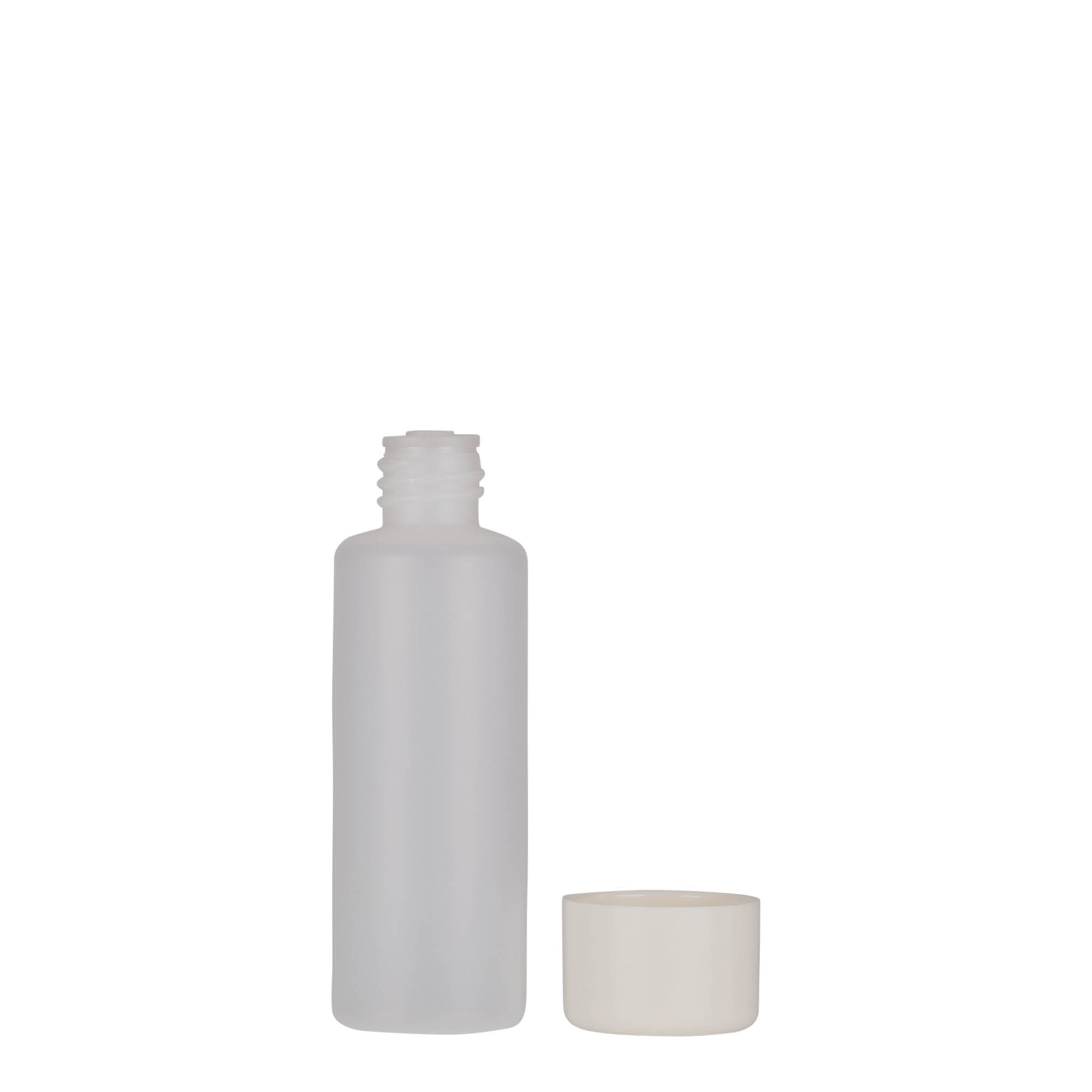 50 ml kör alakú palack, PE-műanyag, természetes, nyílás: csavarzár 50 ml kör alakú palack, PE-műanyag, természetes, nyílás: csavarzár