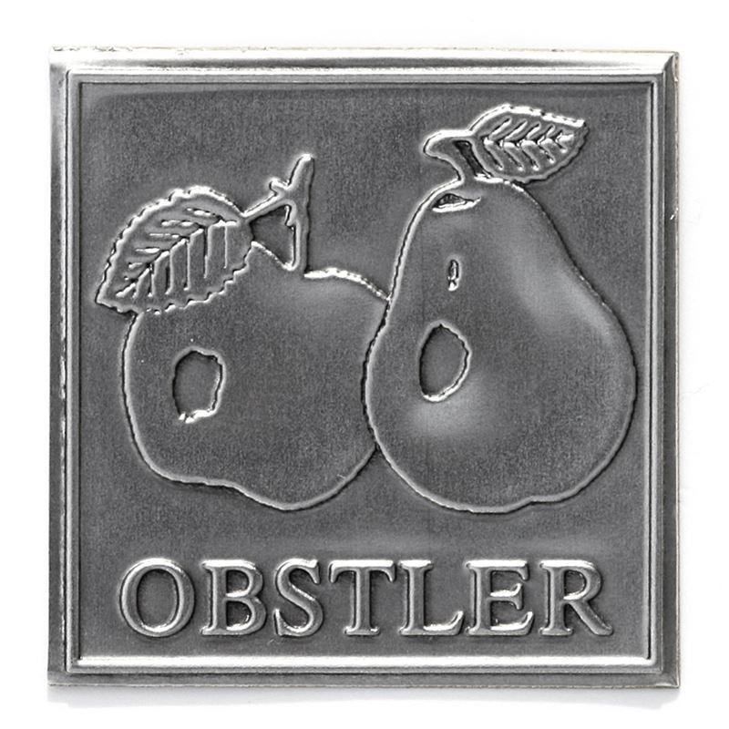 Óncímke 'Obstler', négyzet alakú, fém, ezüst