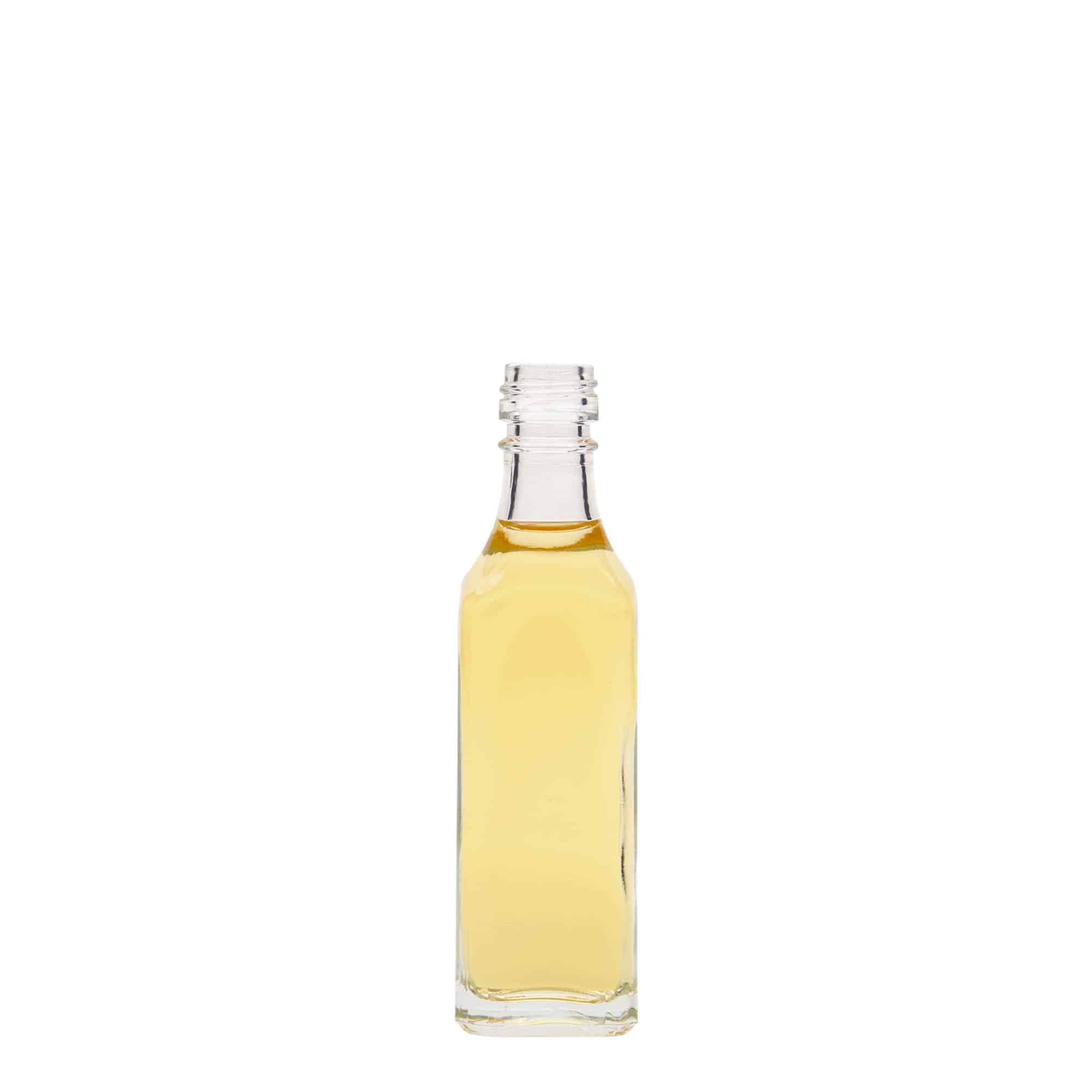50 ml-es üvegpalack 'Siena', négyzet alakú, szájnyílás: PP 18