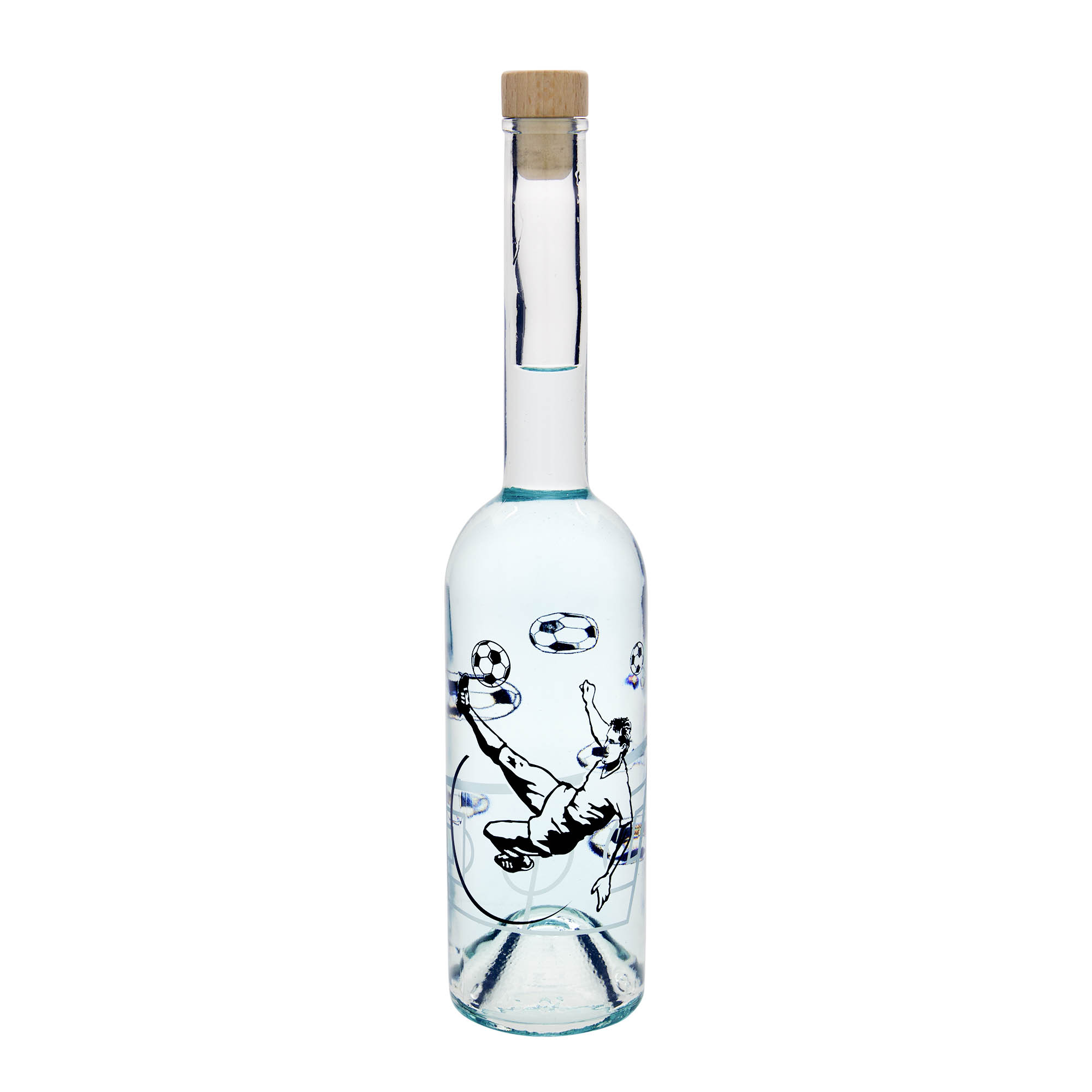500 ml-es üvegpalack 'Opera', motívum: Labdarúgó, szájnyílás: parafadugó
