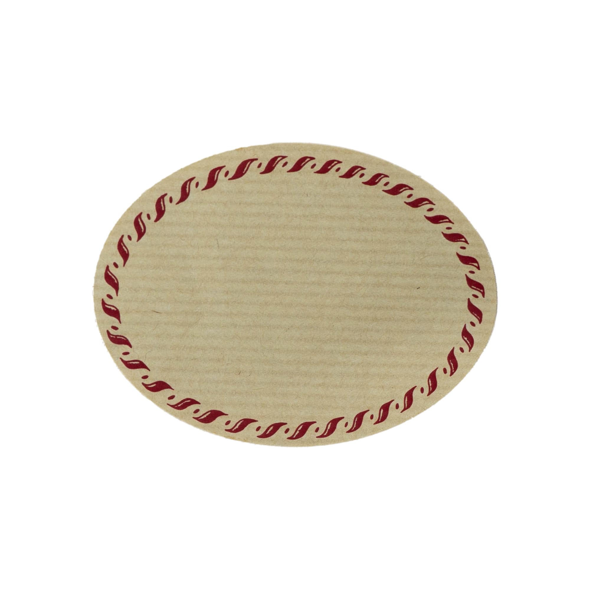 Nagy természetes címke 'Zsinórszél', ovális, papír, vörösbarna