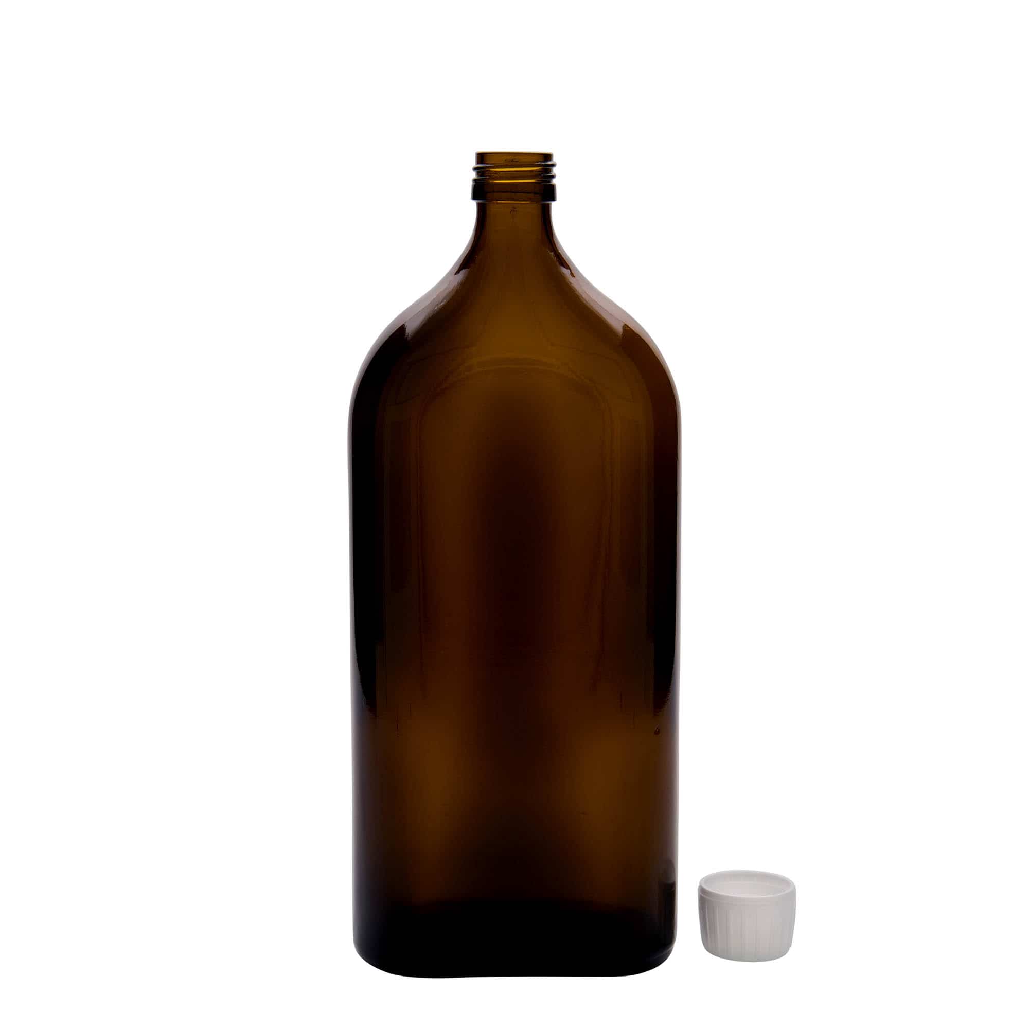1000 ml-es patikai üveg Meplat, ovális, üveg, barna, szájnyílás: PP 28