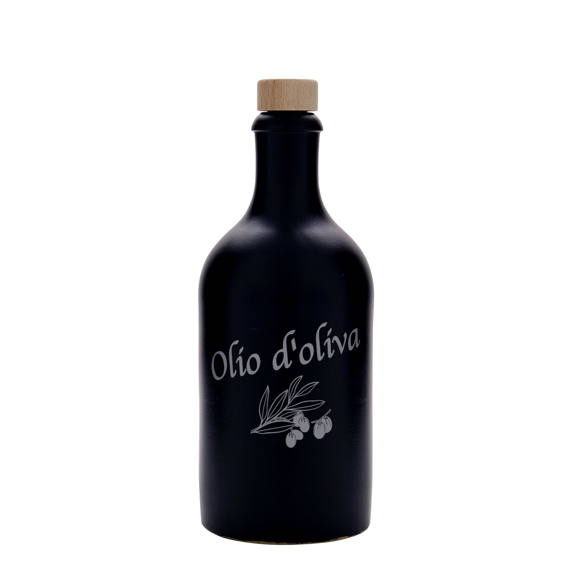 500 ml agyagedény, motívum: Olio d'Oliva, kőedény, fekete, nyílás: parafa 500 ml agyagedény, motívum: Olio d'Oliva, kőedény, fekete, nyílás: parafa