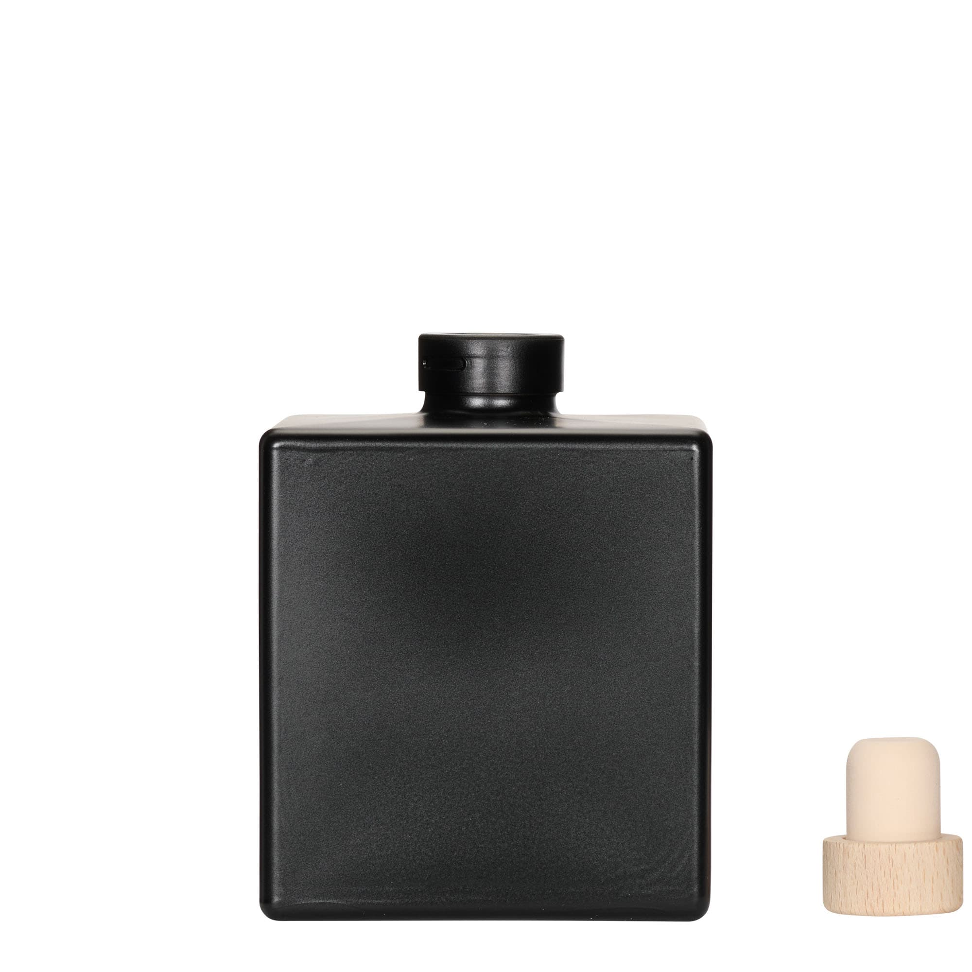 500 ml üvegpalack 'Cube', négyzet alakú, fekete, nyílás: parafa