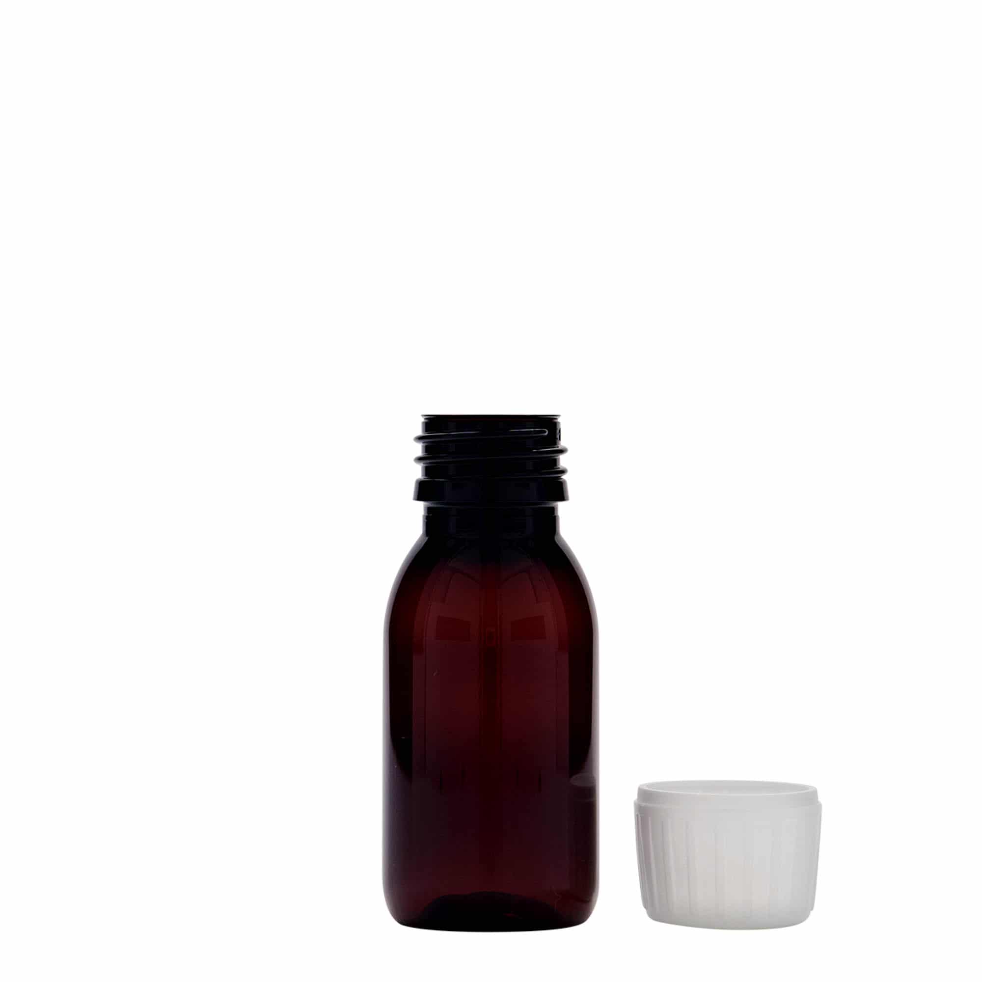 60 ml PET orvosi üveg, barna, műanyag, nyílás: PP 28