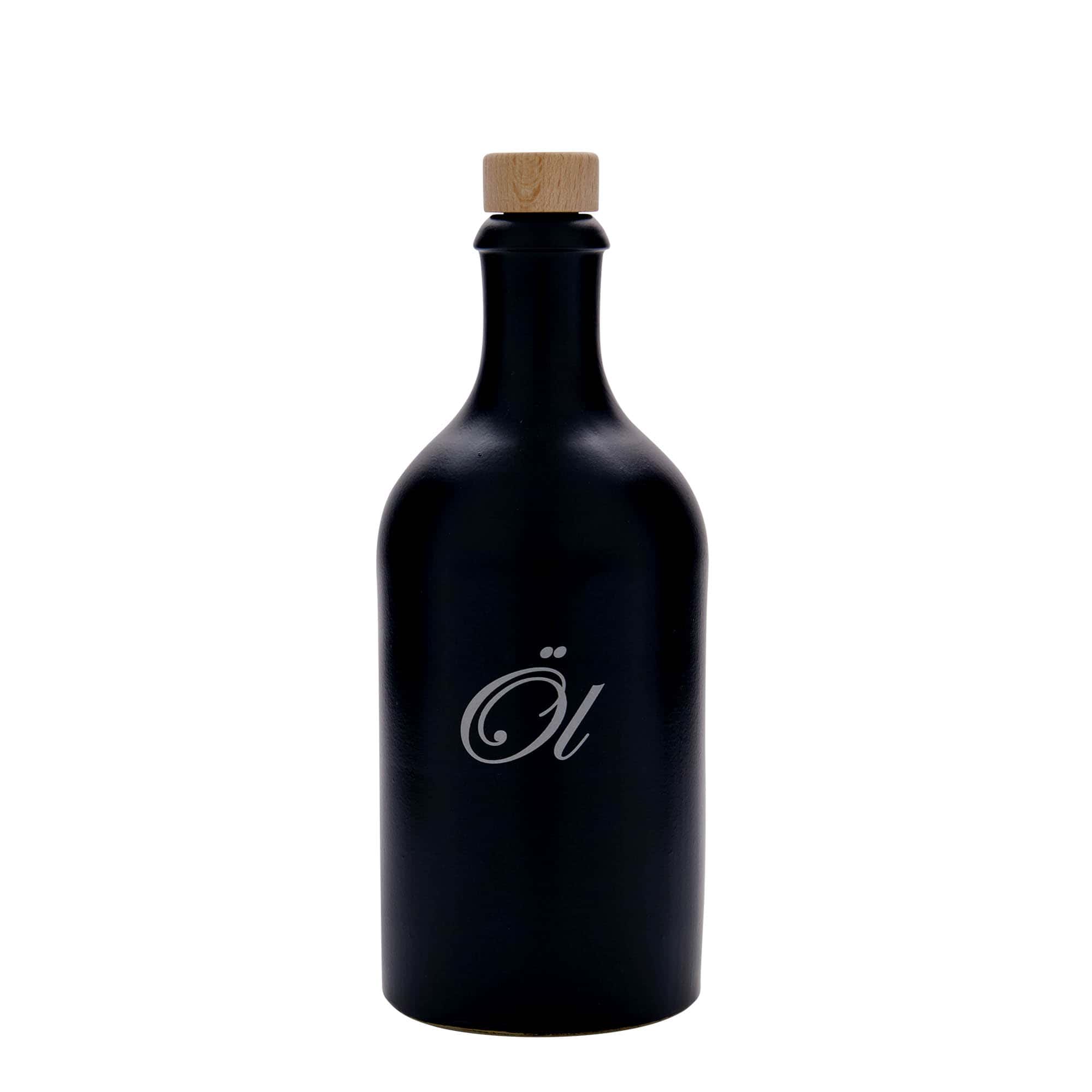 500 ml-es agyagkorsó, motívum: Olaj, kőagyag, fekete, szájnyílás: parafadugó