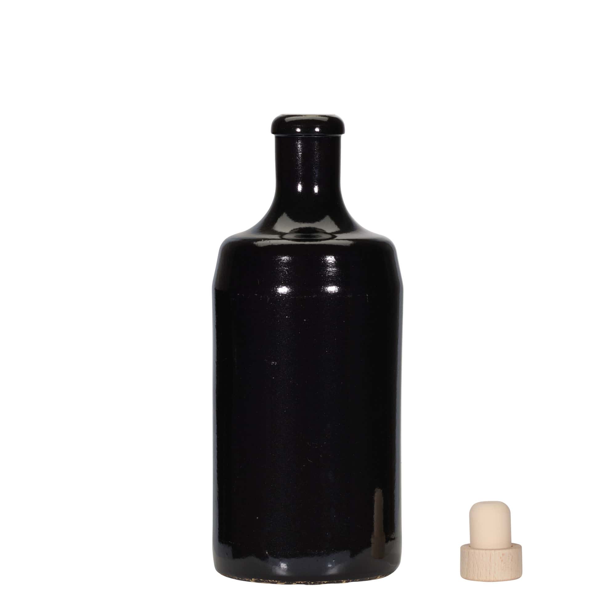 700 ml-es agyagkorsó 'Calvados', kőagyag, fekete, szájnyílás: parafadugó