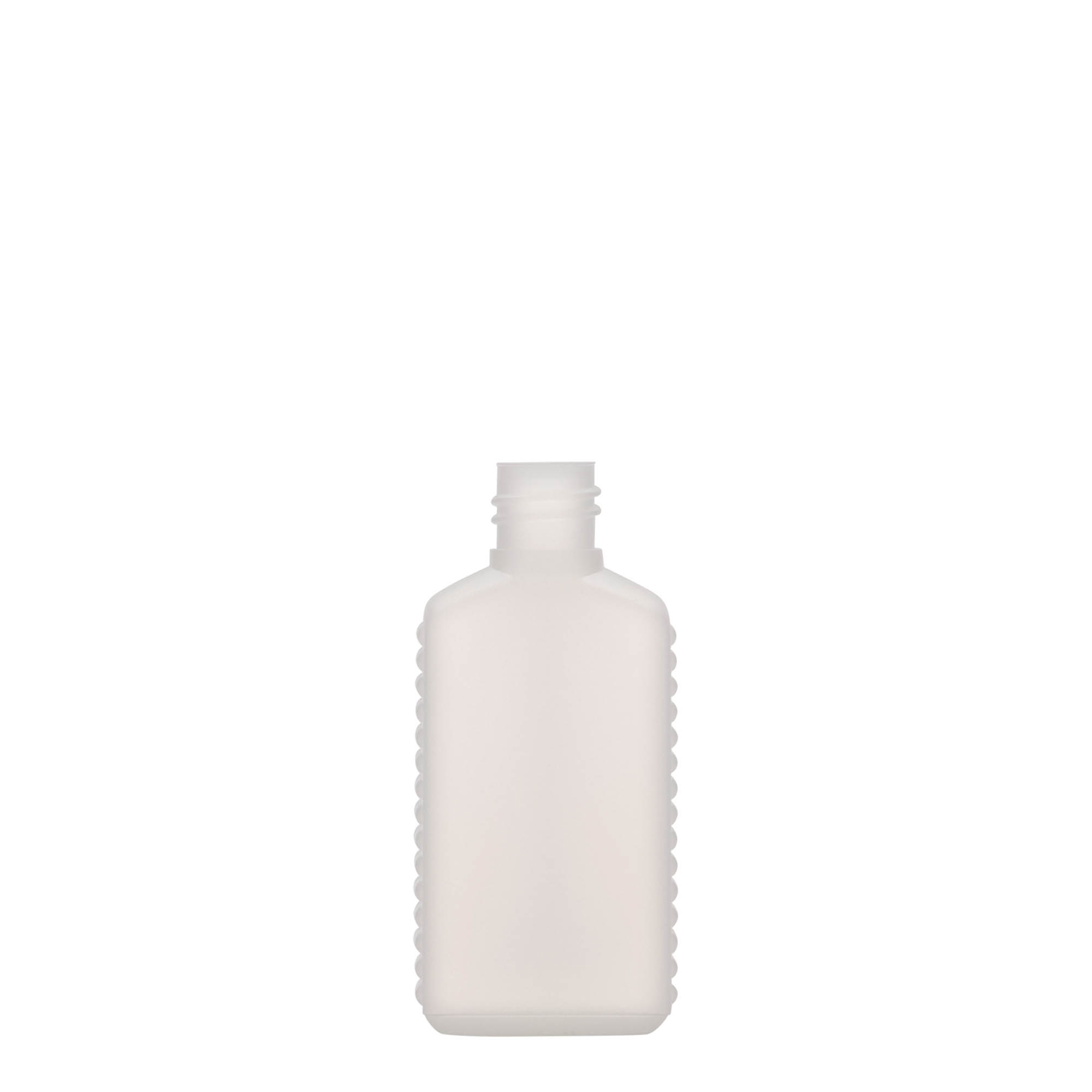 50 ml kannaüveg keskeny nyakkal, téglalap alakú, HDPE műanyag, természetes, nyílás: DIN 18 50 ml kannaüveg keskeny nyakkal, téglalap alakú, HDPE műanyag, természetes, nyílás: DIN 18
