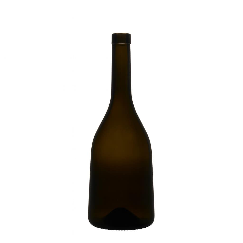 750 ml üveges palack 'Rustica', antikzöld, nyílás: parafa