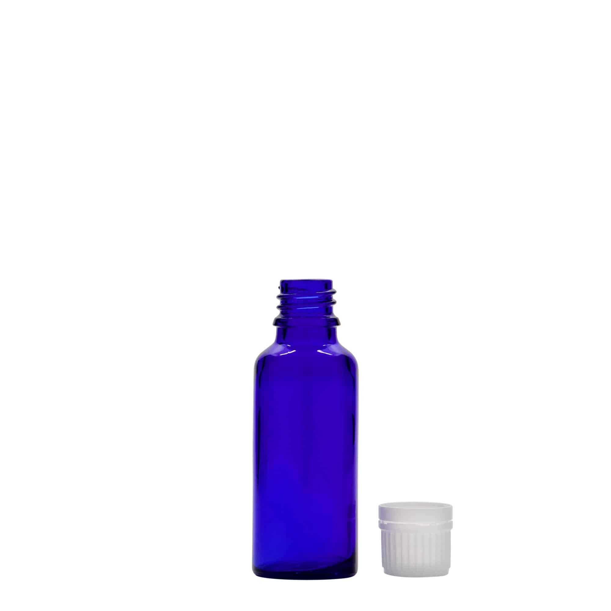 30 ml orvosi üveg, üveg, királykék, nyílás: DIN 18