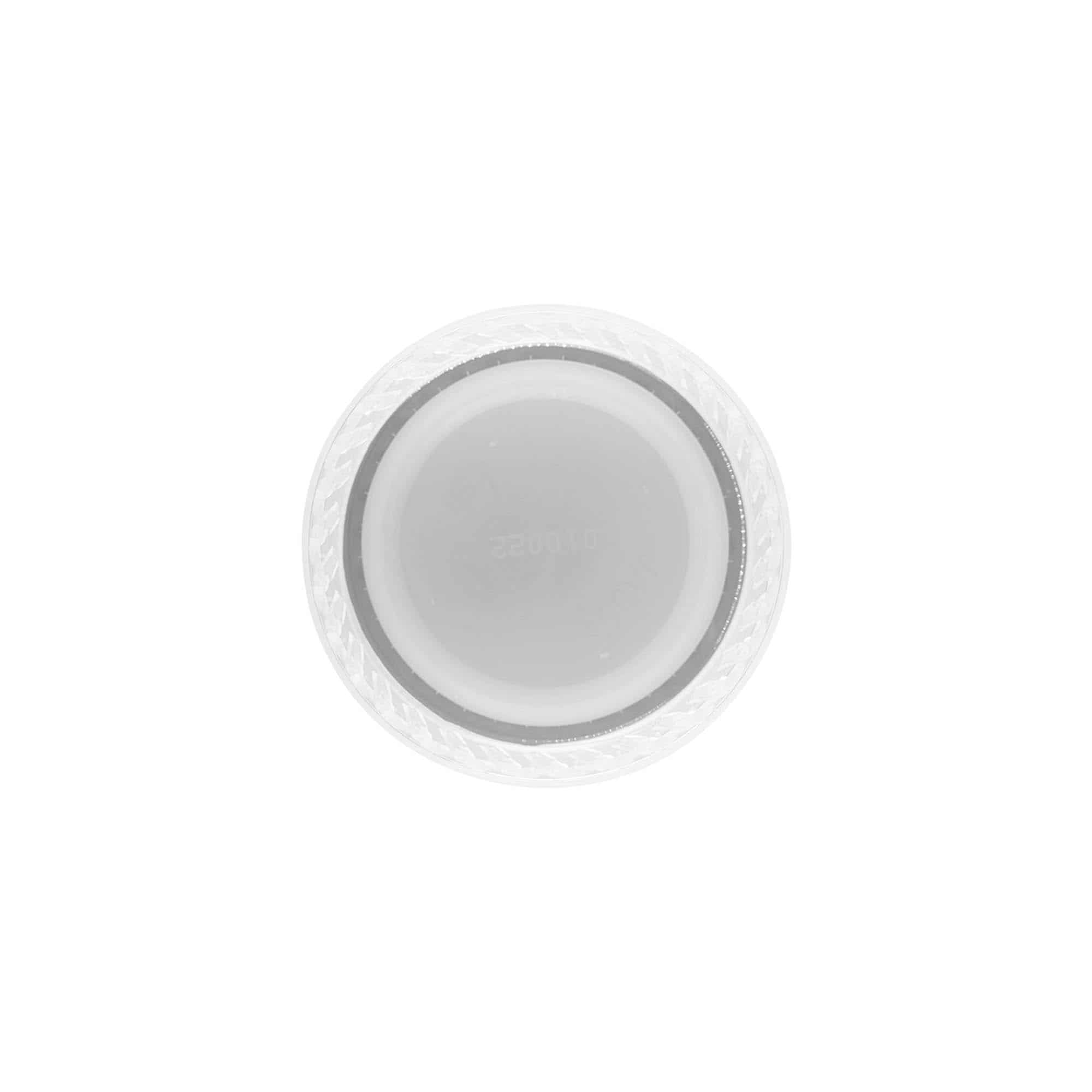 Csavaros kupak kettős menettel, PE-műanyag, fehér, a következő szájnyíláshoz: PET 38 mm