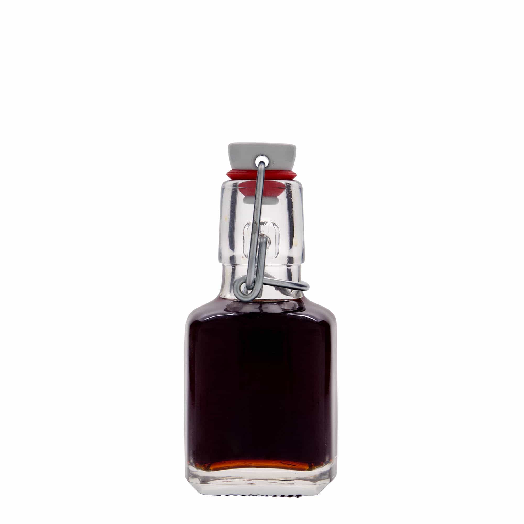 100 ml-es üvegpalack 'Kubica', négyzet alakú, szájnyílás: csatos zár