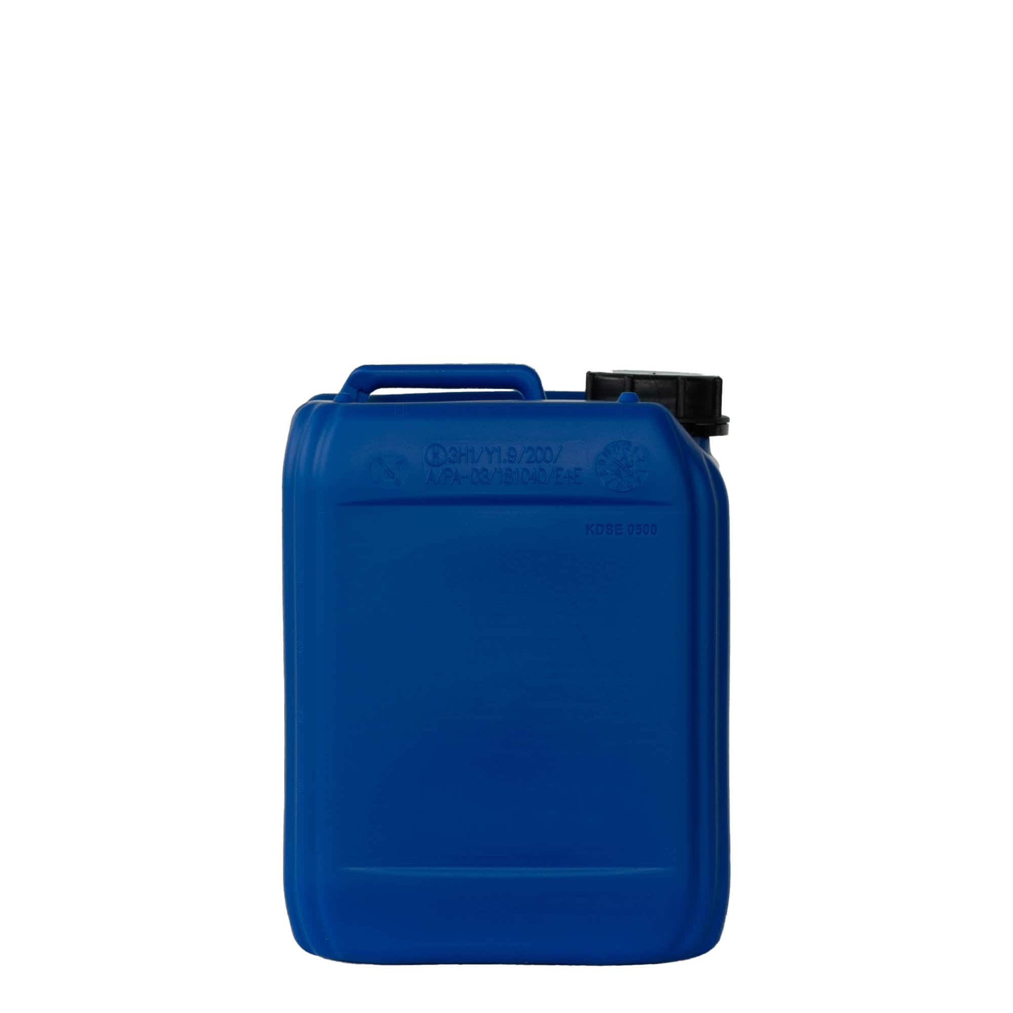5 l kannás, téglalap alakú, HDPE műanyag, kék, nyílás: ND 55